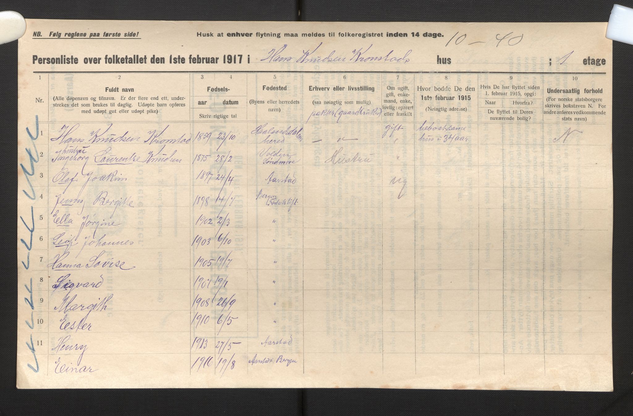 SAB, Municipal Census 1917 for Bergen, 1917, p. 51348