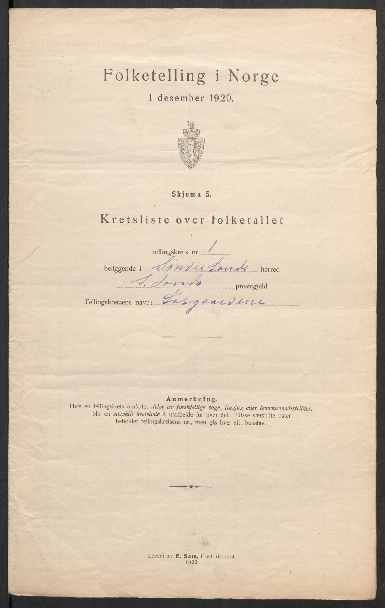 SAH, 1920 census for Søndre Land, 1920, p. 9