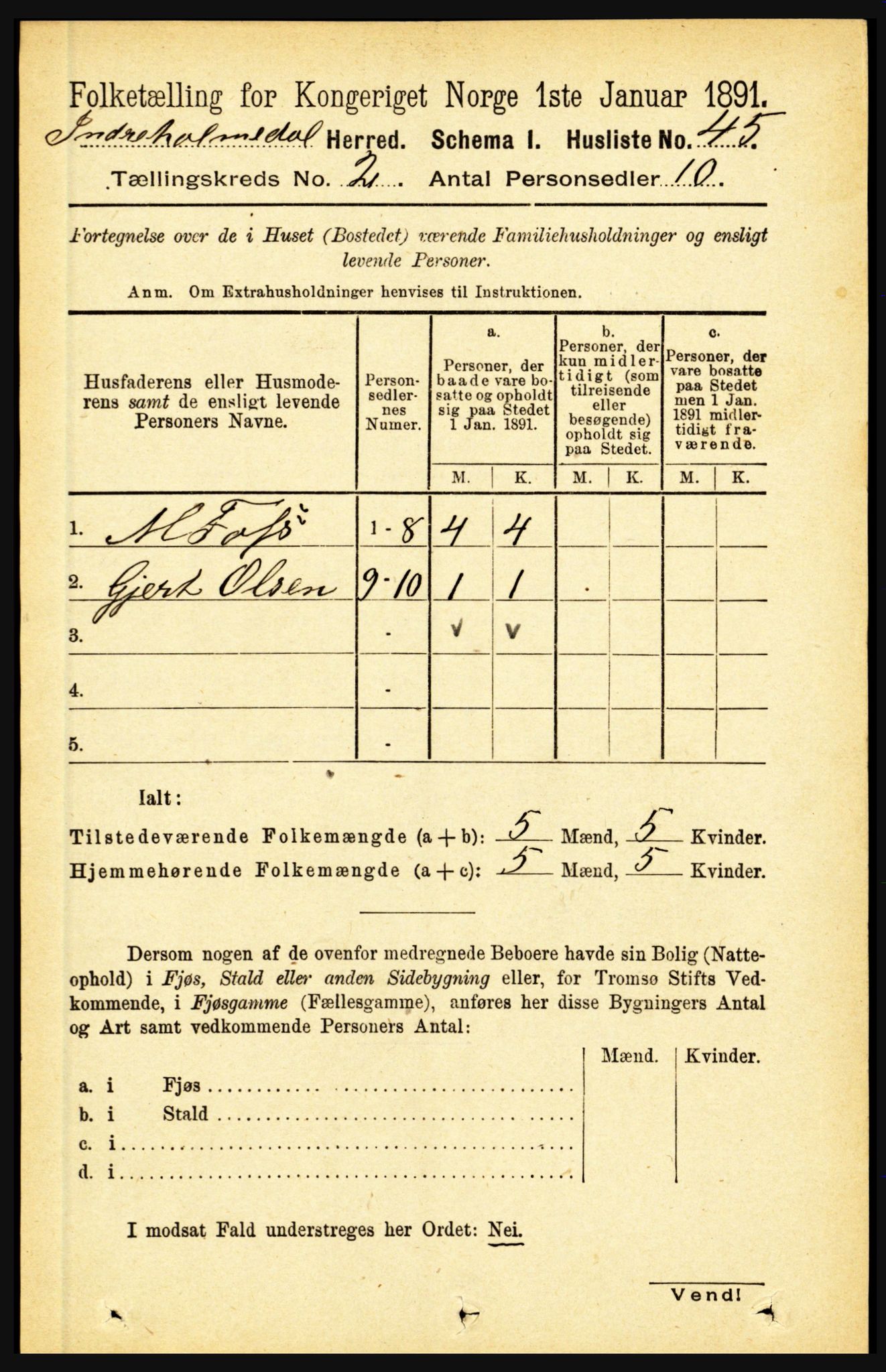 RA, 1891 census for 1430 Indre Holmedal, 1891, p. 446