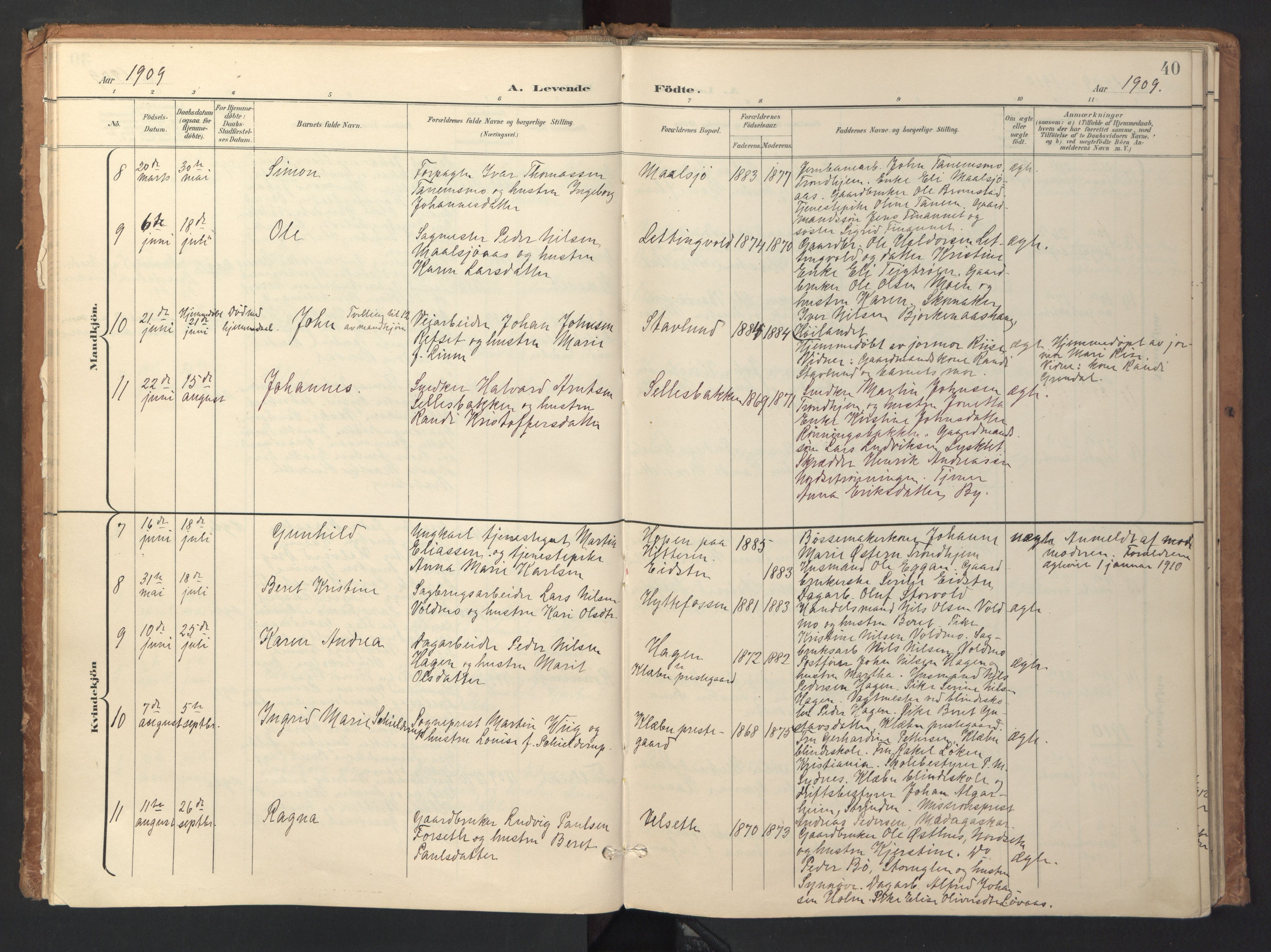 Ministerialprotokoller, klokkerbøker og fødselsregistre - Sør-Trøndelag, SAT/A-1456/618/L0448: Parish register (official) no. 618A11, 1898-1916, p. 40