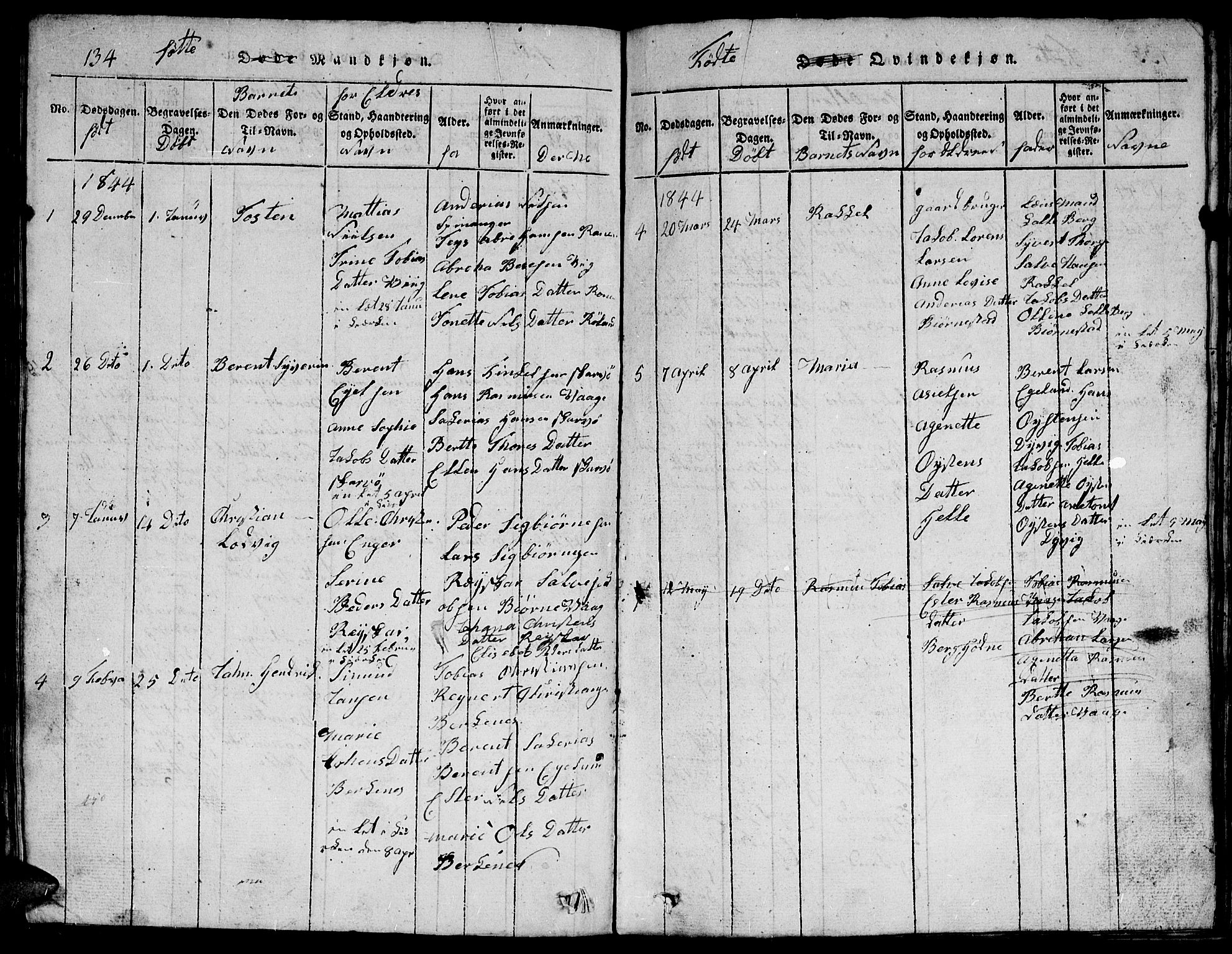 Herad sokneprestkontor, AV/SAK-1111-0018/F/Fb/Fbb/L0001: Parish register (copy) no. B 1, 1815-1852, p. 134