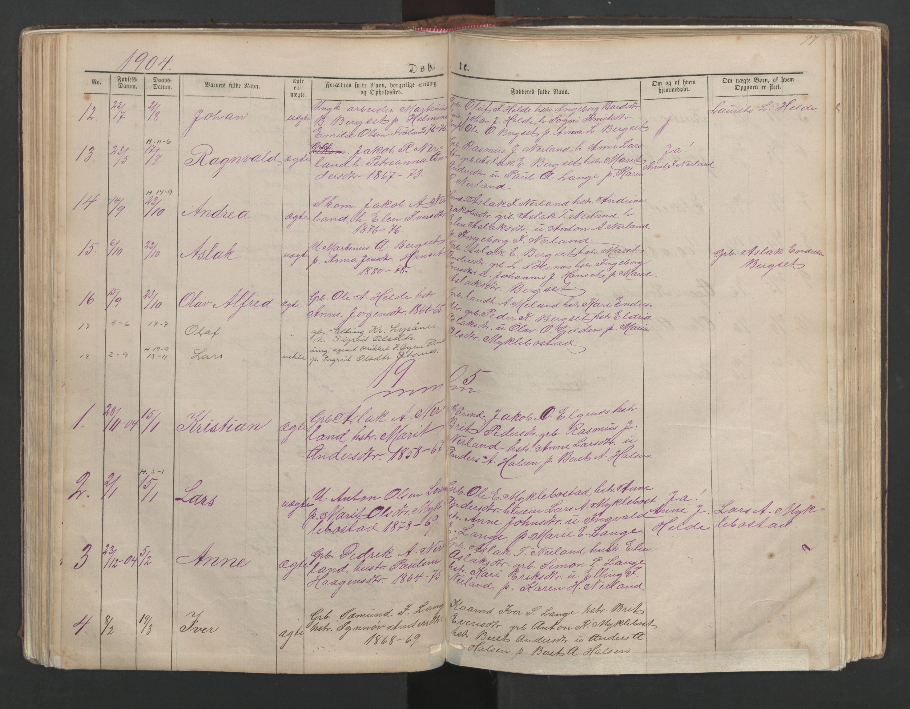 Ministerialprotokoller, klokkerbøker og fødselsregistre - Møre og Romsdal, SAT/A-1454/554/L0645: Parish register (copy) no. 554C02, 1867-1946, p. 97