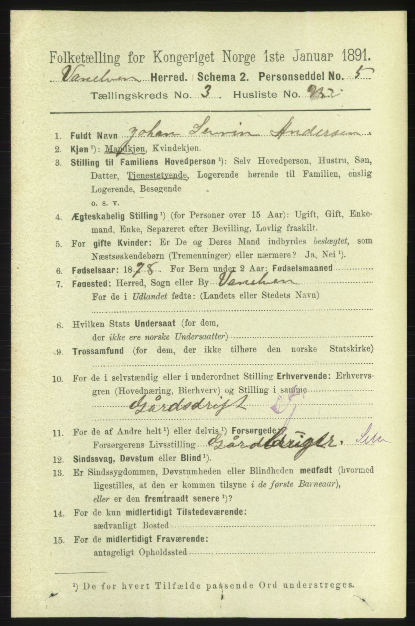 RA, 1891 census for 1511 Vanylven, 1891, p. 1753