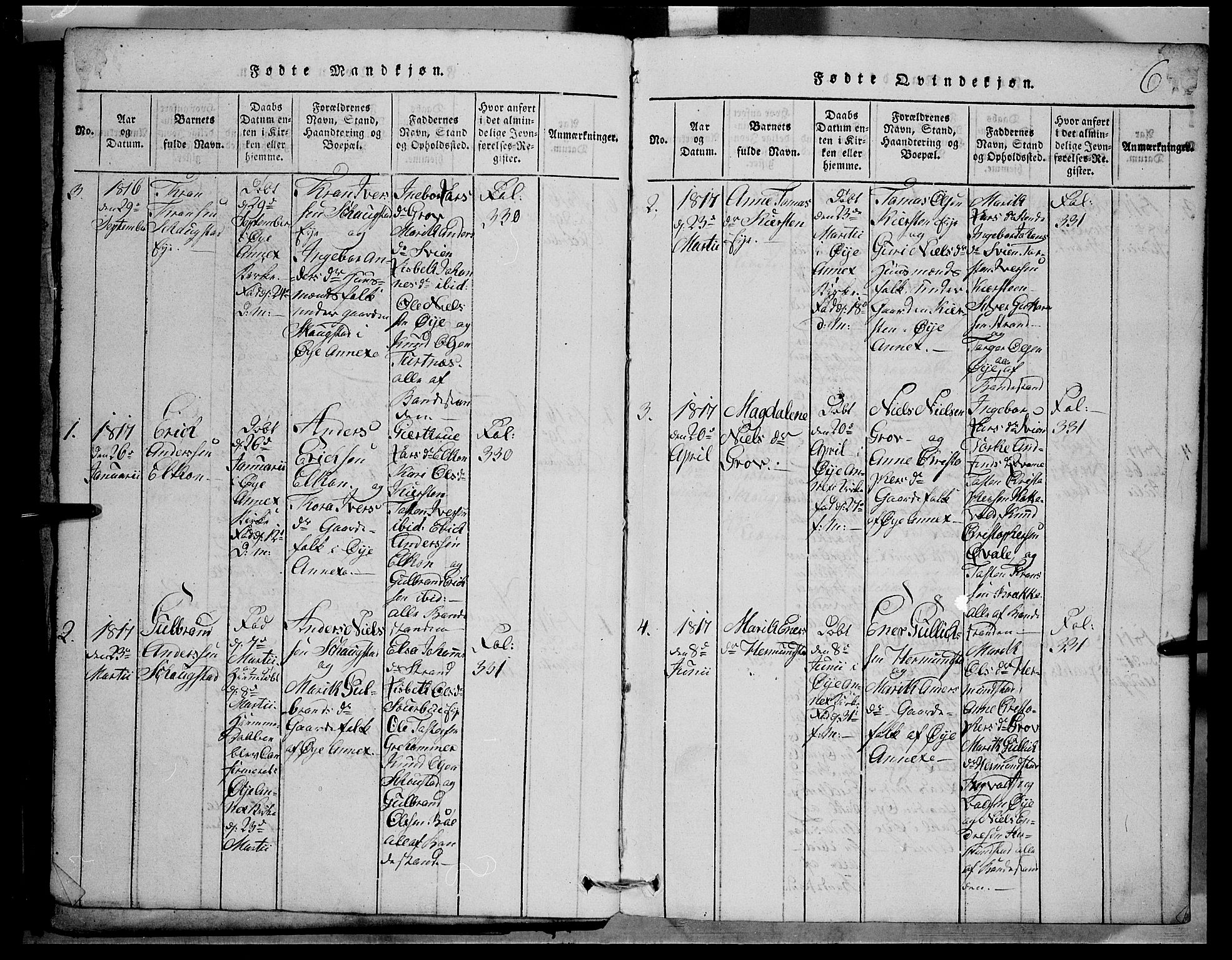 Vang prestekontor, Valdres, SAH/PREST-140/H/Hb/L0001: Parish register (copy) no. 1, 1814-1820, p. 6