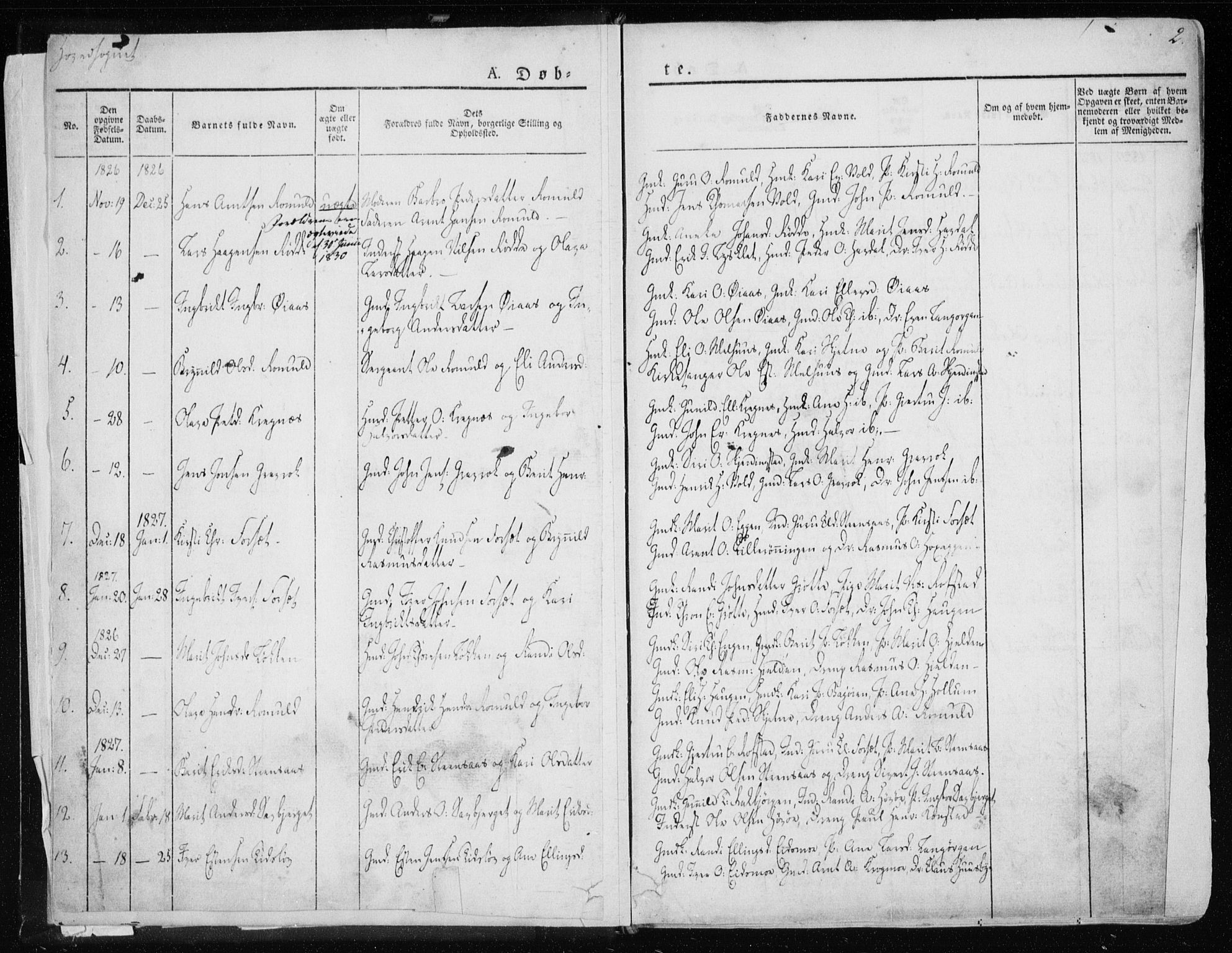 Ministerialprotokoller, klokkerbøker og fødselsregistre - Sør-Trøndelag, AV/SAT-A-1456/691/L1069: Parish register (official) no. 691A04, 1826-1841, p. 2