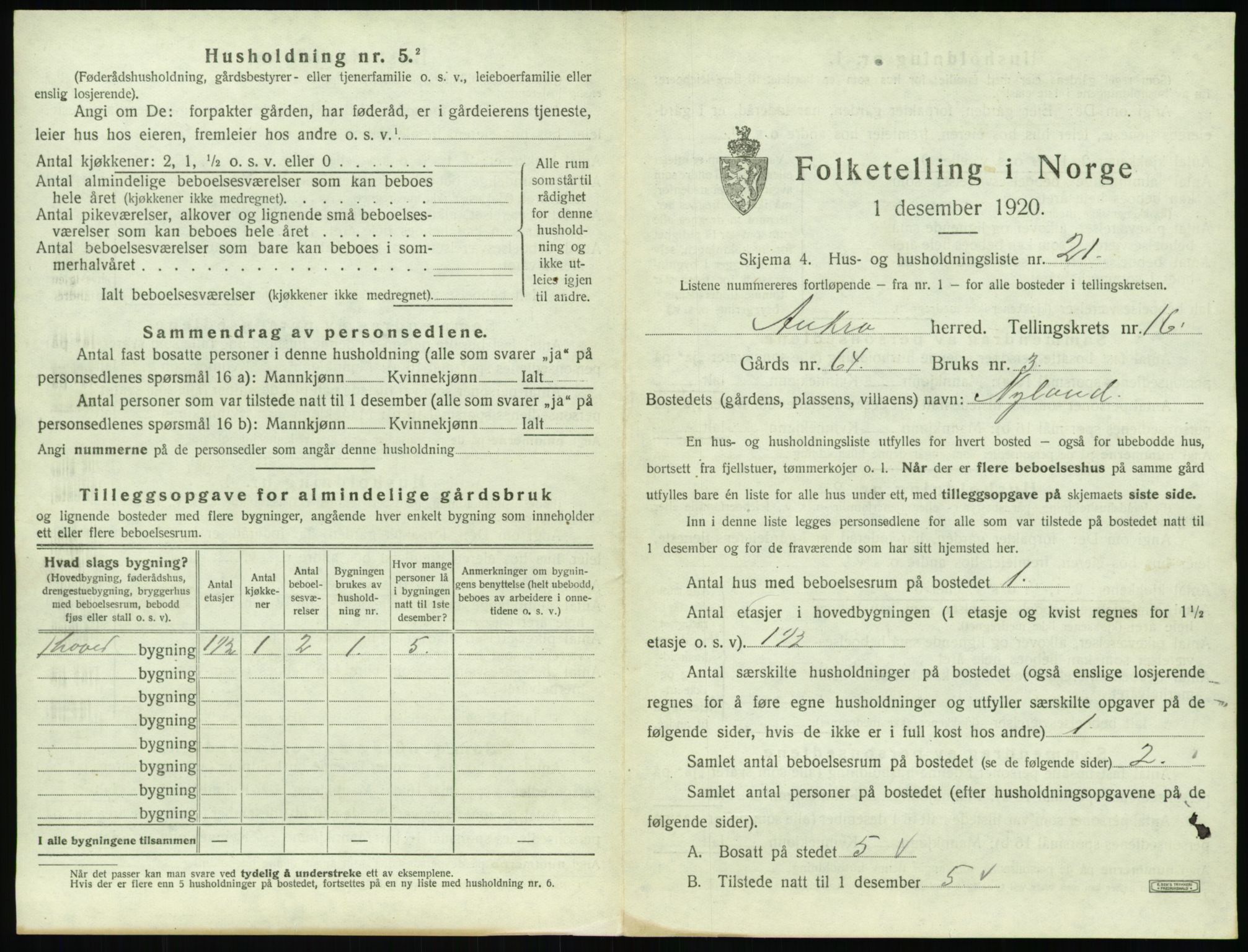 SAT, 1920 census for Aukra, 1920, p. 989