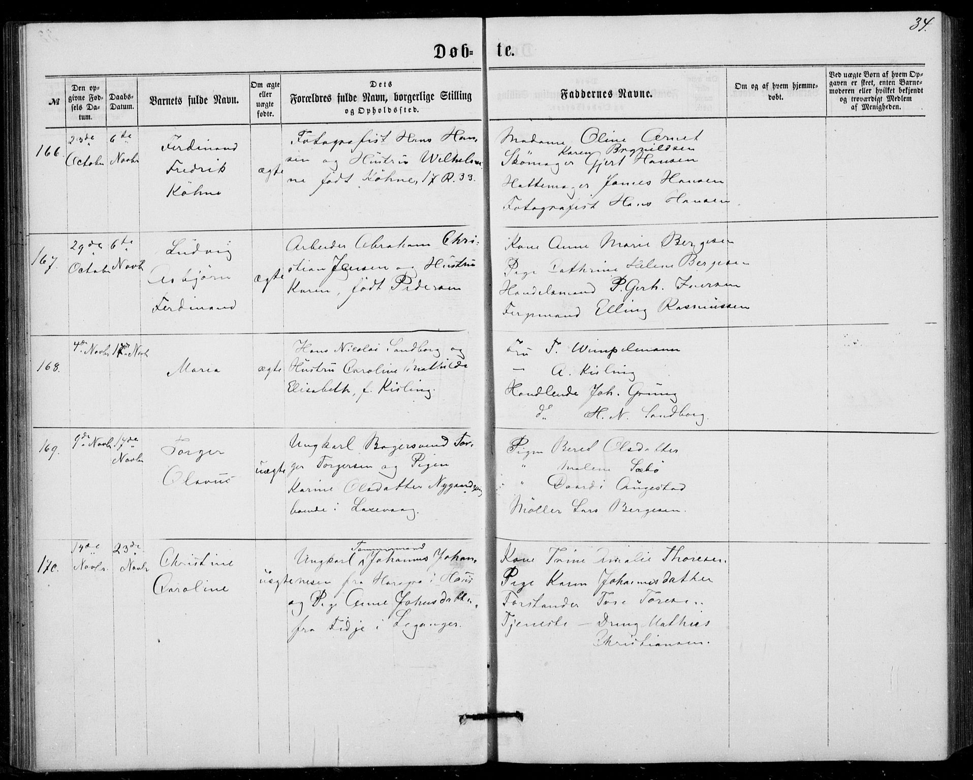 Fødselsstiftelsens sokneprestembete, ført av overlegen*, SAB/-: Parish register (official) no. A 1, 1863-1883, p. 34