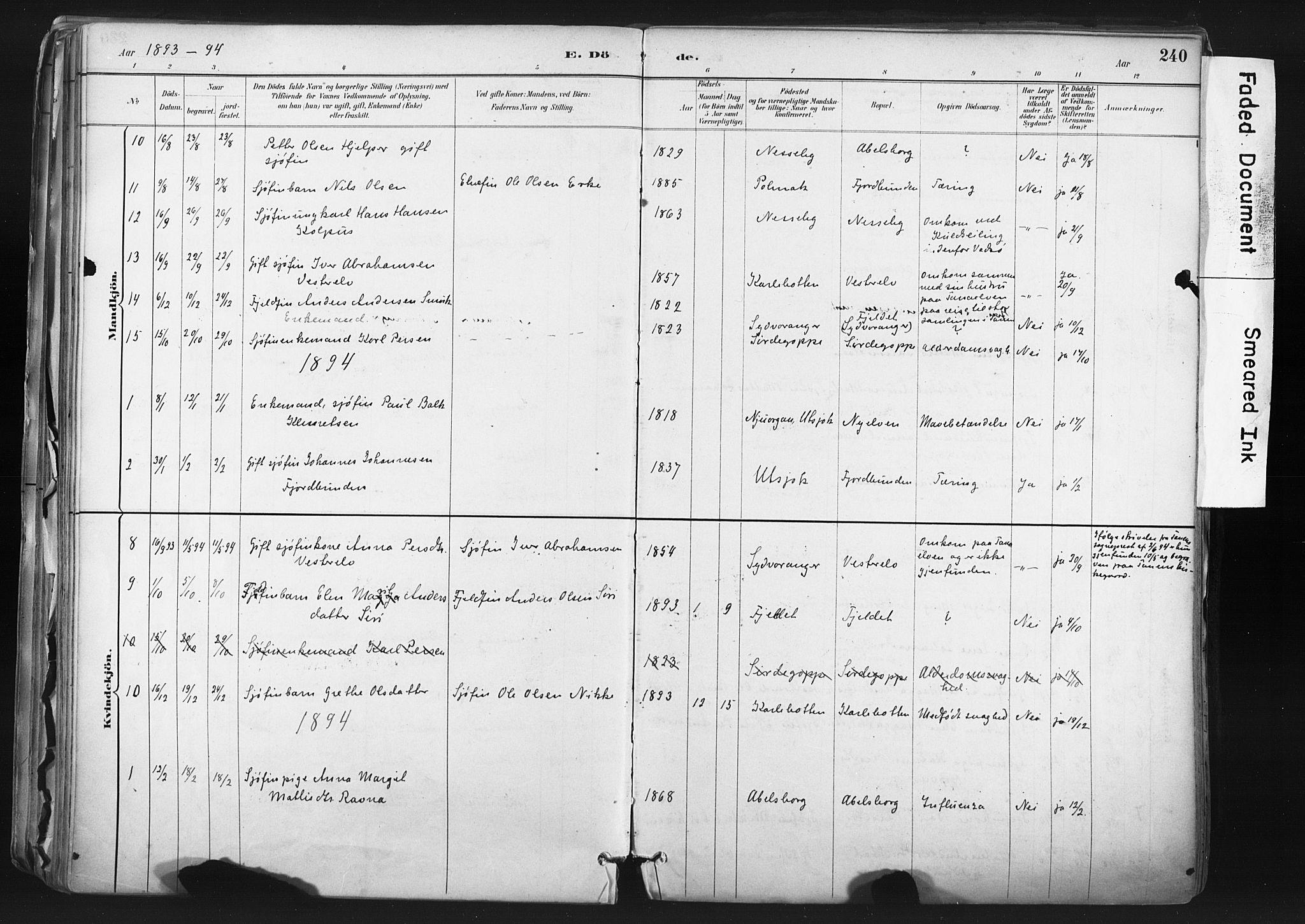 Nesseby sokneprestkontor, SATØ/S-1330/H/Ha/L0006kirke: Parish register (official) no. 6, 1885-1985, p. 240