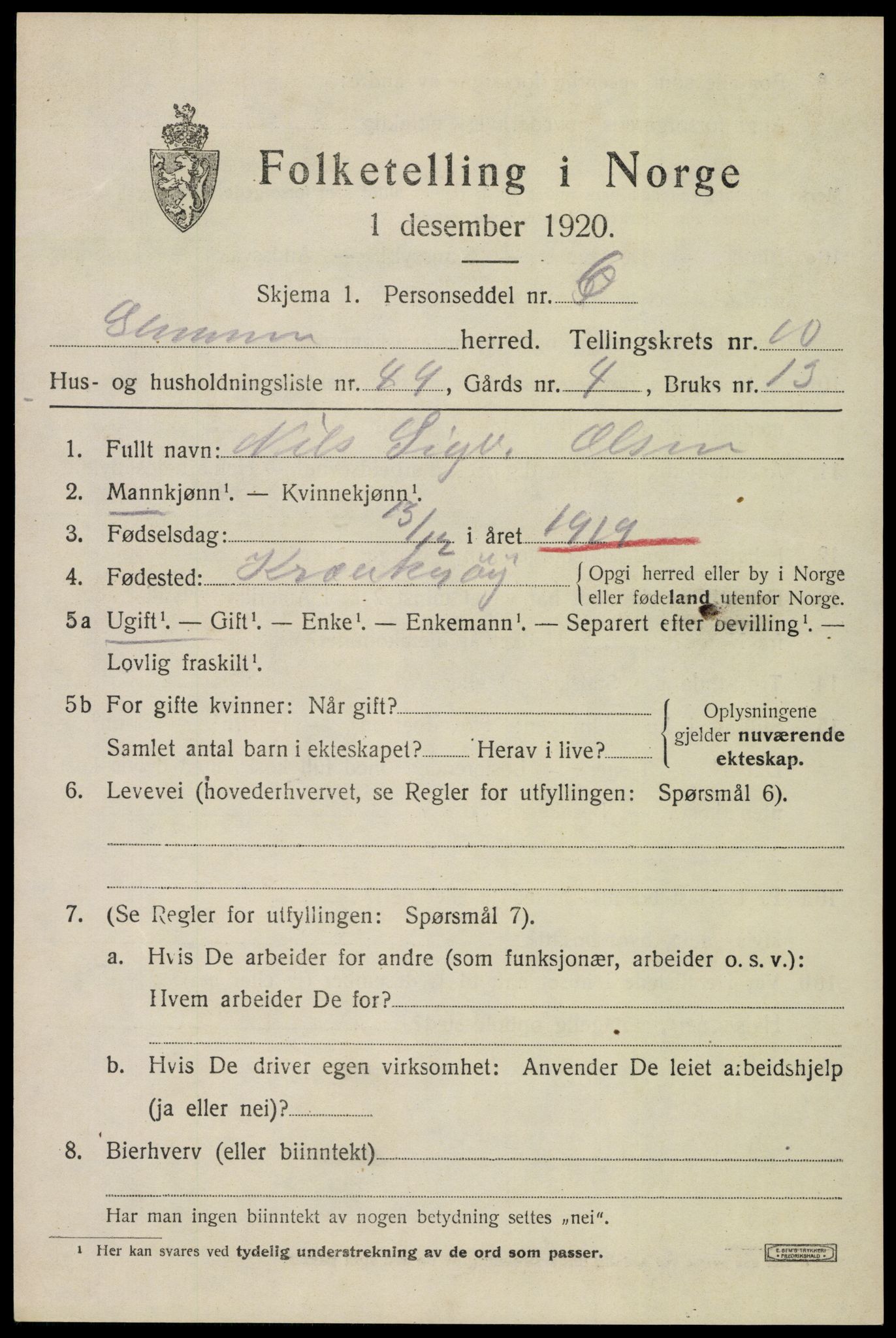 SAO, 1920 census for Glemmen, 1920, p. 25509