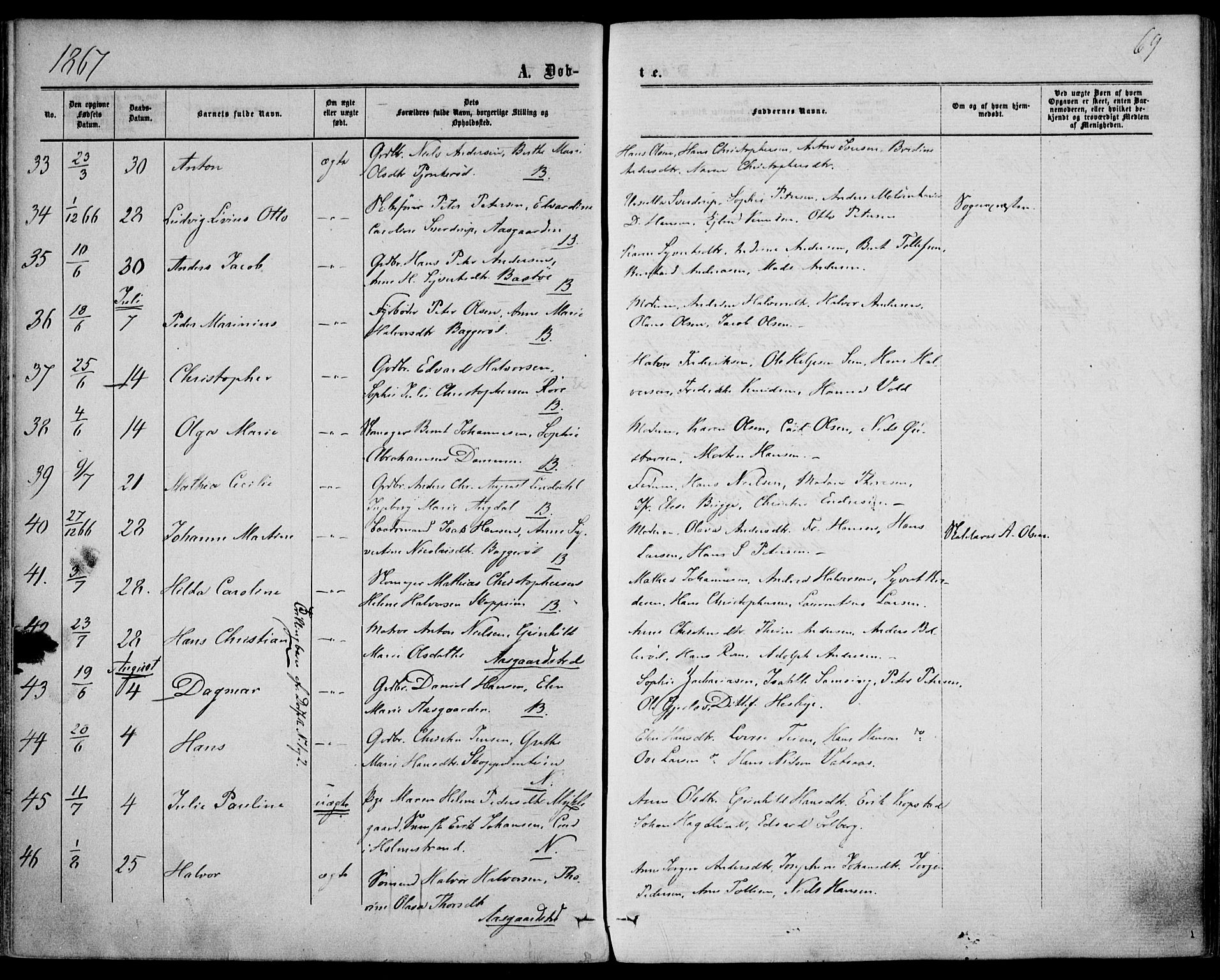 Borre kirkebøker, SAKO/A-338/F/Fa/L0007: Parish register (official) no. I 7, 1862-1867, p. 69