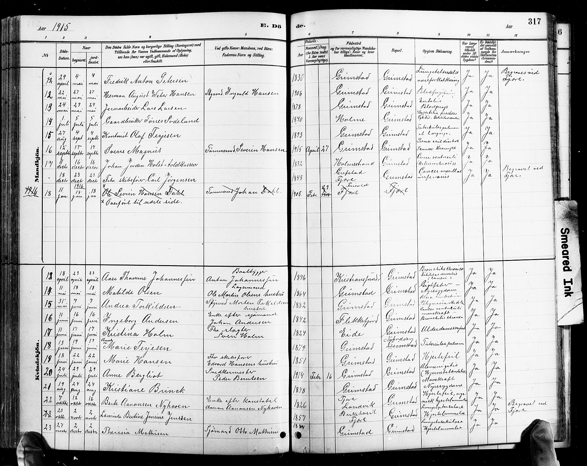 Grimstad sokneprestkontor, AV/SAK-1111-0017/F/Fb/L0001: Parish register (copy) no. B 1, 1881-1922, p. 317