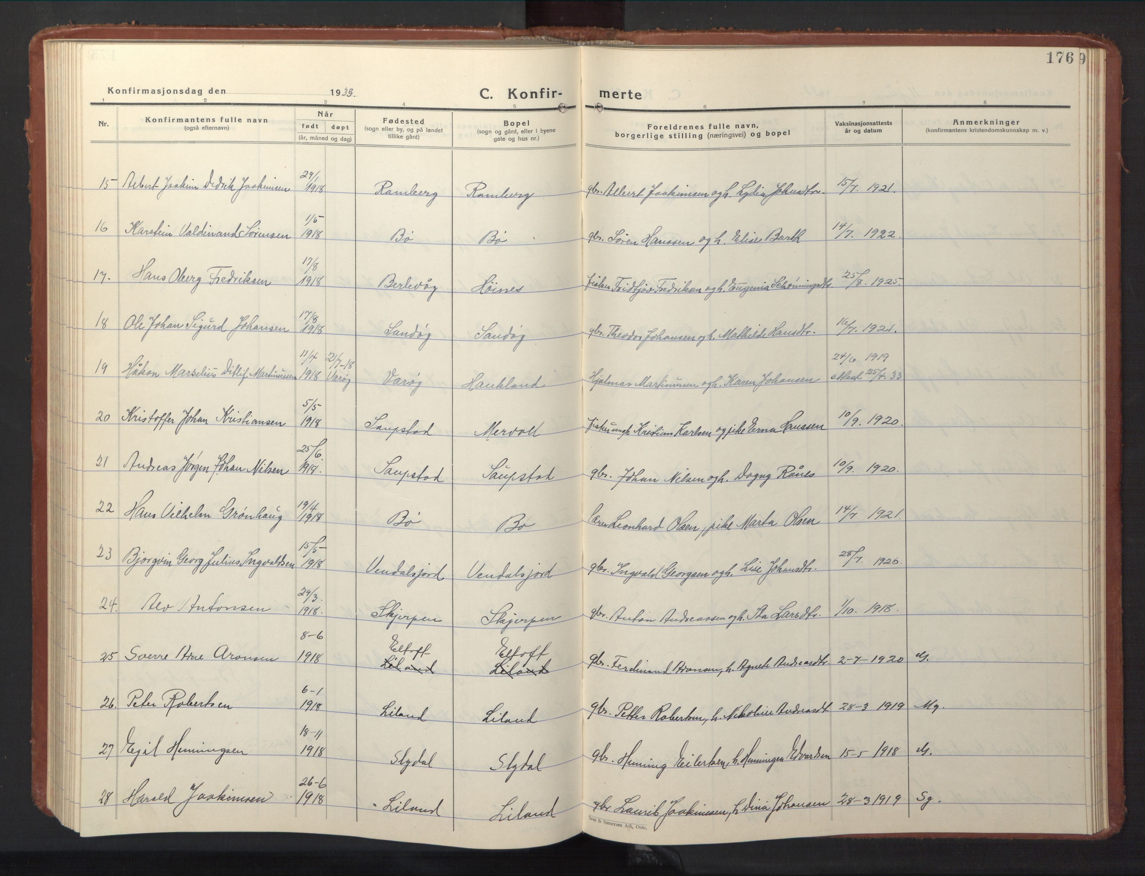 Ministerialprotokoller, klokkerbøker og fødselsregistre - Nordland, AV/SAT-A-1459/880/L1143: Parish register (copy) no. 880C05, 1929-1951, p. 176