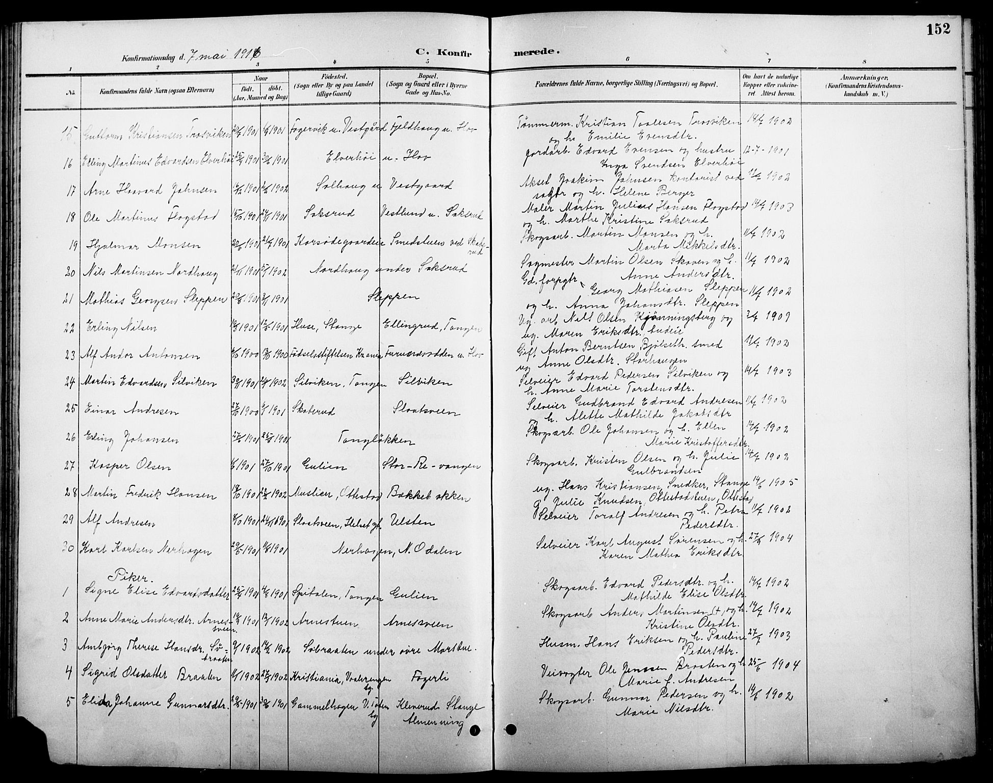 Stange prestekontor, SAH/PREST-002/L/L0011: Parish register (copy) no. 11, 1895-1917, p. 152
