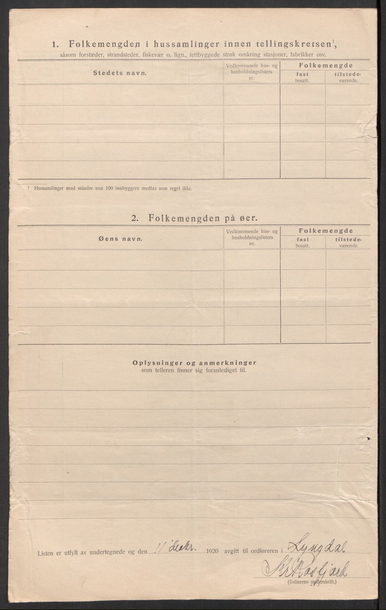 SAK, 1920 census for Lyngdal, 1920, p. 17