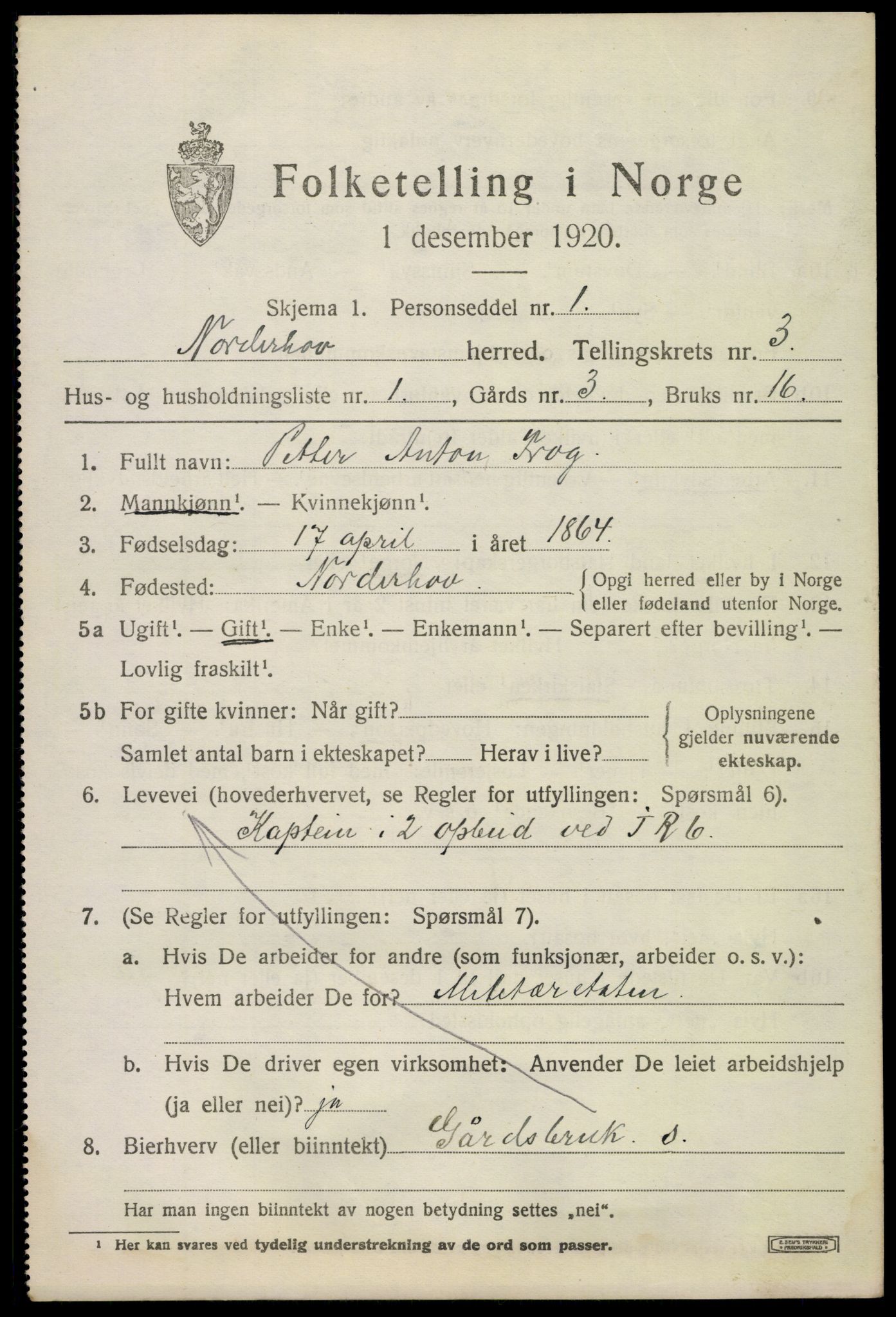 SAKO, 1920 census for Norderhov, 1920, p. 5280