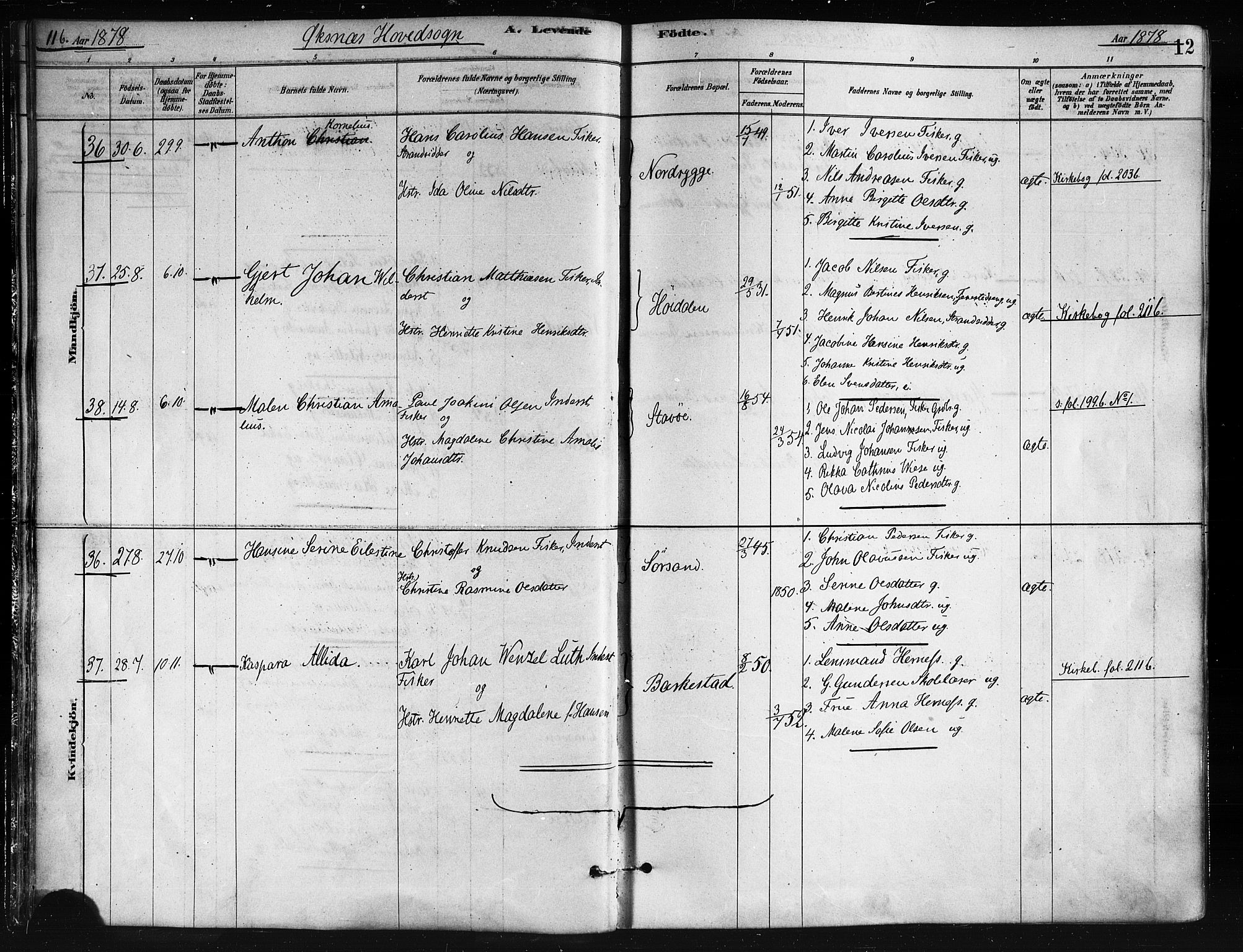 Ministerialprotokoller, klokkerbøker og fødselsregistre - Nordland, AV/SAT-A-1459/893/L1335: Parish register (official) no. 893A08 /1, 1878-1884, p. 12