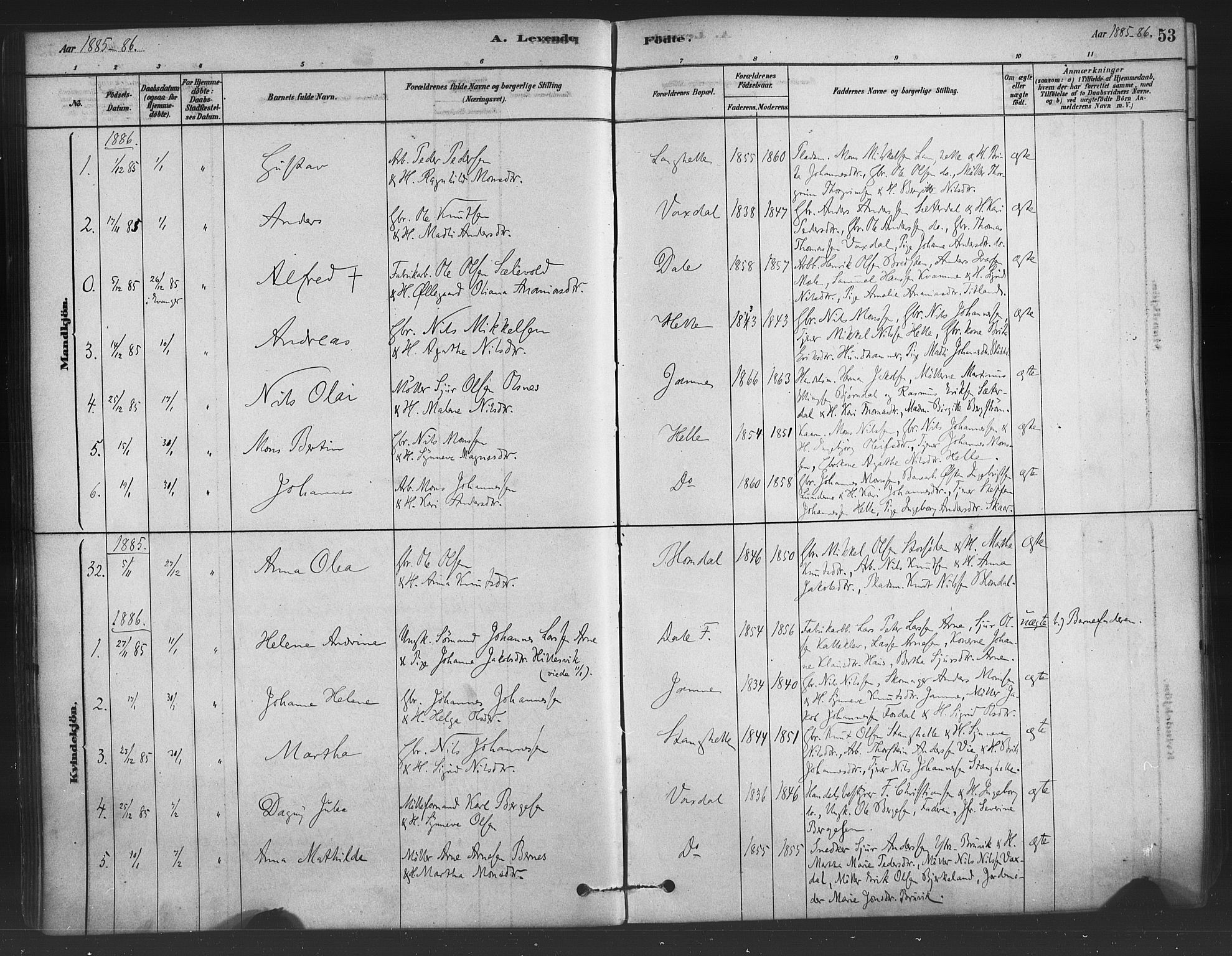 Bruvik Sokneprestembete, SAB/A-74701/H/Haa: Parish register (official) no. B 1, 1878-1904, p. 53
