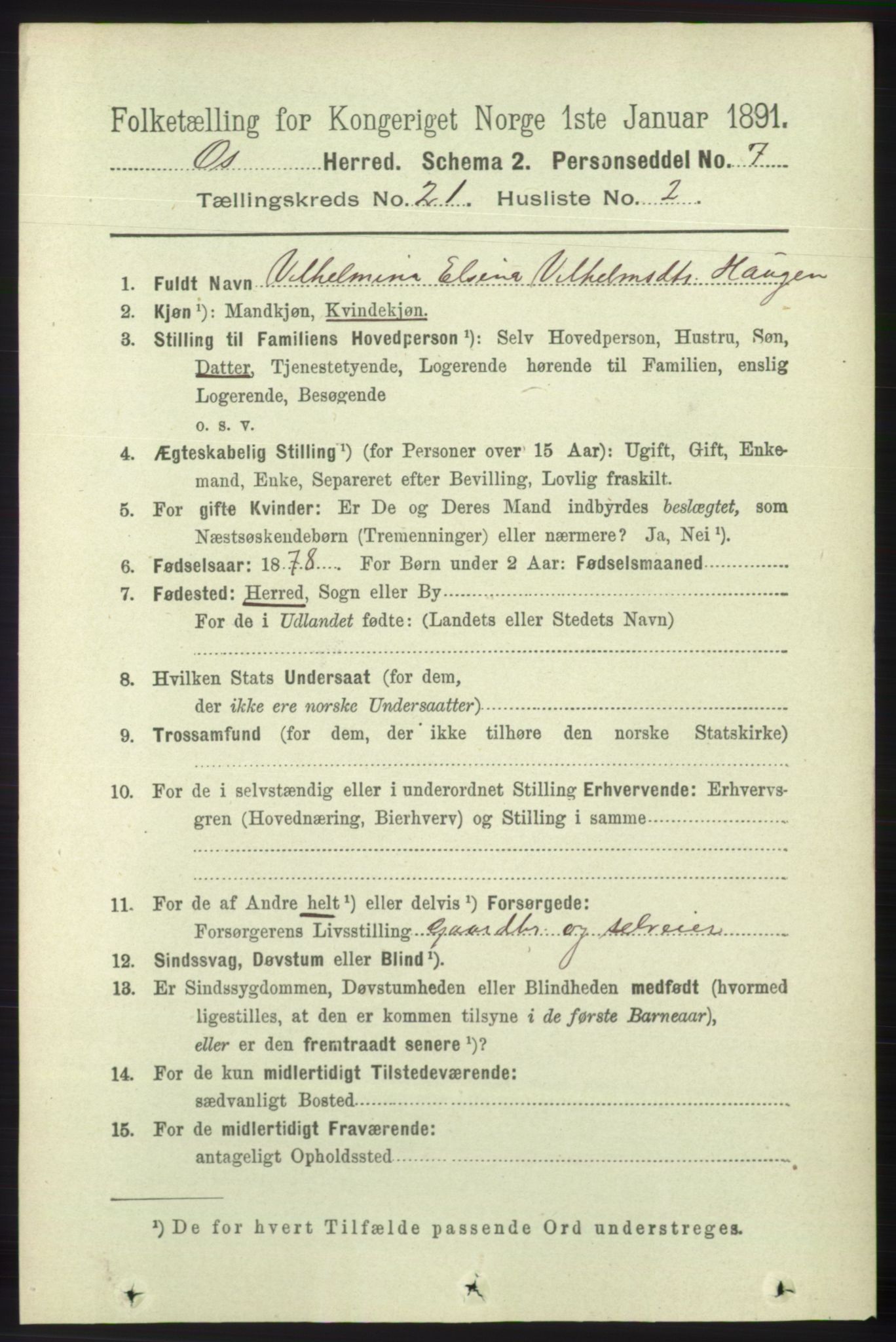 RA, 1891 census for 1243 Os, 1891, p. 4851