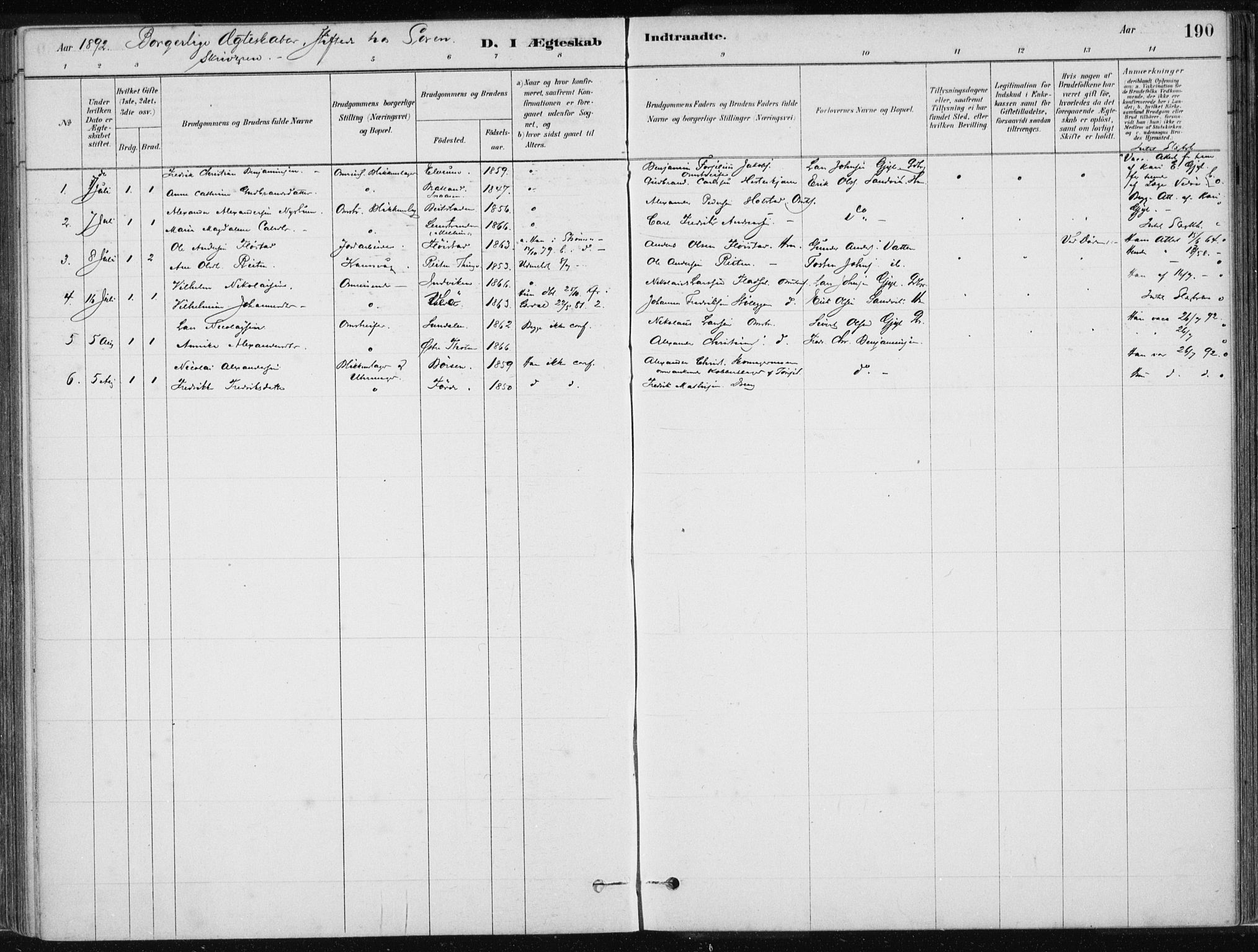 Ministerialprotokoller, klokkerbøker og fødselsregistre - Møre og Romsdal, SAT/A-1454/586/L0987: Parish register (official) no. 586A13, 1879-1892, p. 190