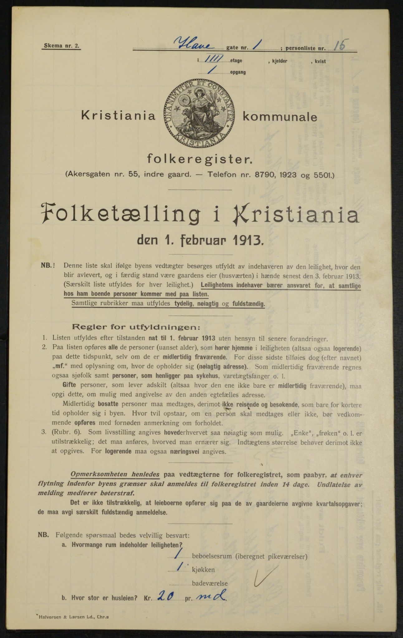 OBA, Municipal Census 1913 for Kristiania, 1913, p. 33382