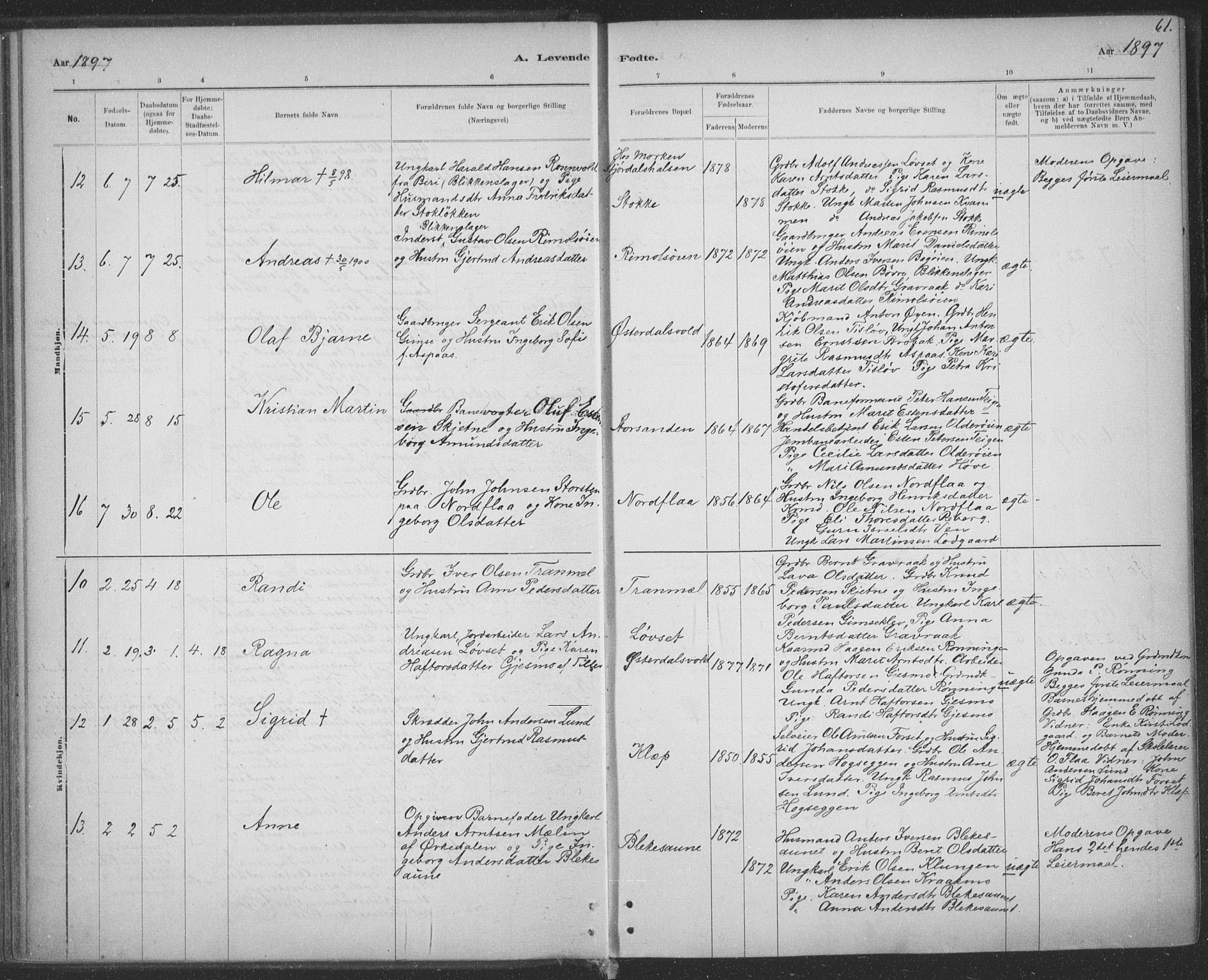 Ministerialprotokoller, klokkerbøker og fødselsregistre - Sør-Trøndelag, SAT/A-1456/691/L1085: Parish register (official) no. 691A17, 1887-1908, p. 61