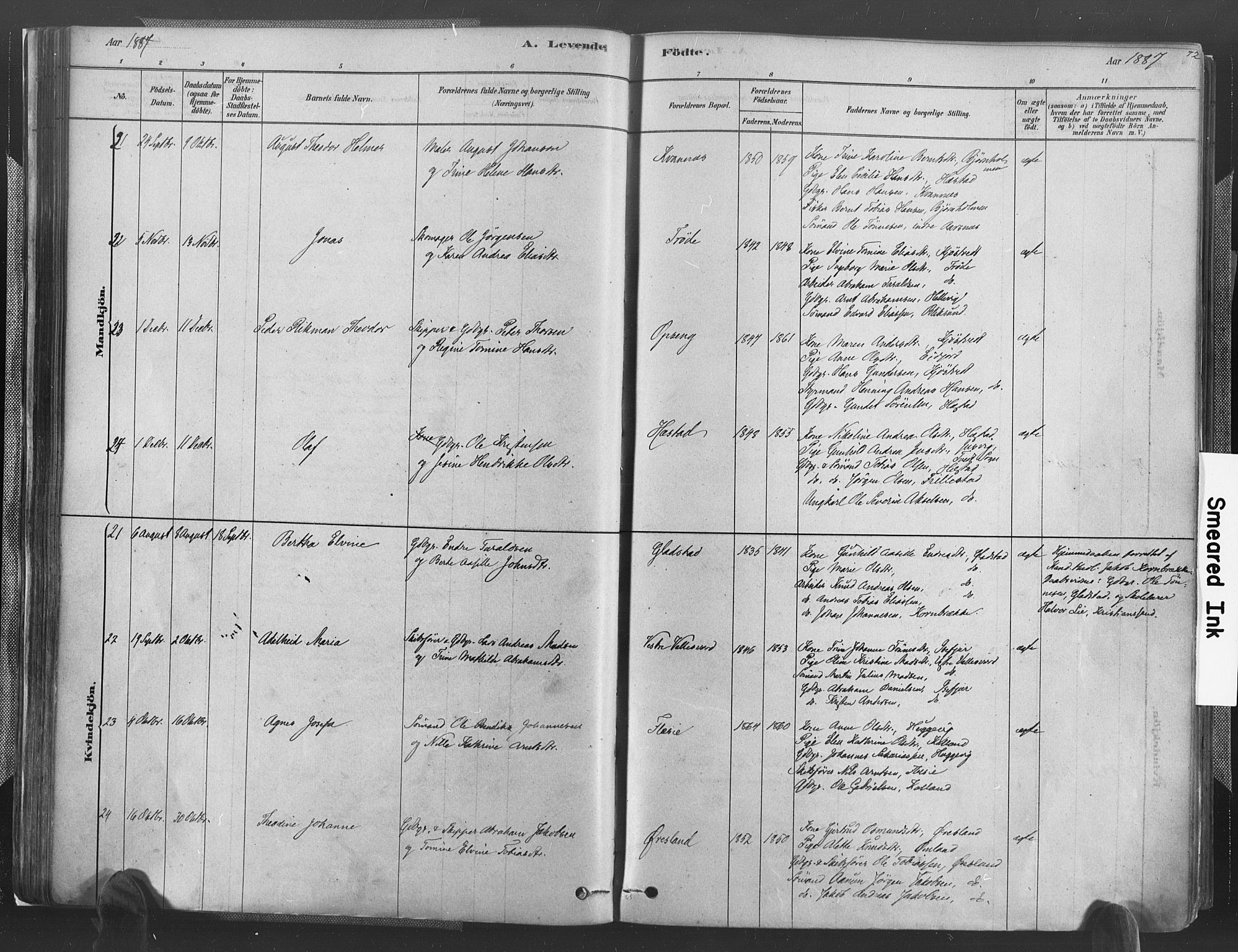 Høvåg sokneprestkontor, AV/SAK-1111-0025/F/Fa/L0005: Parish register (official) no. A 5, 1878-1893, p. 72