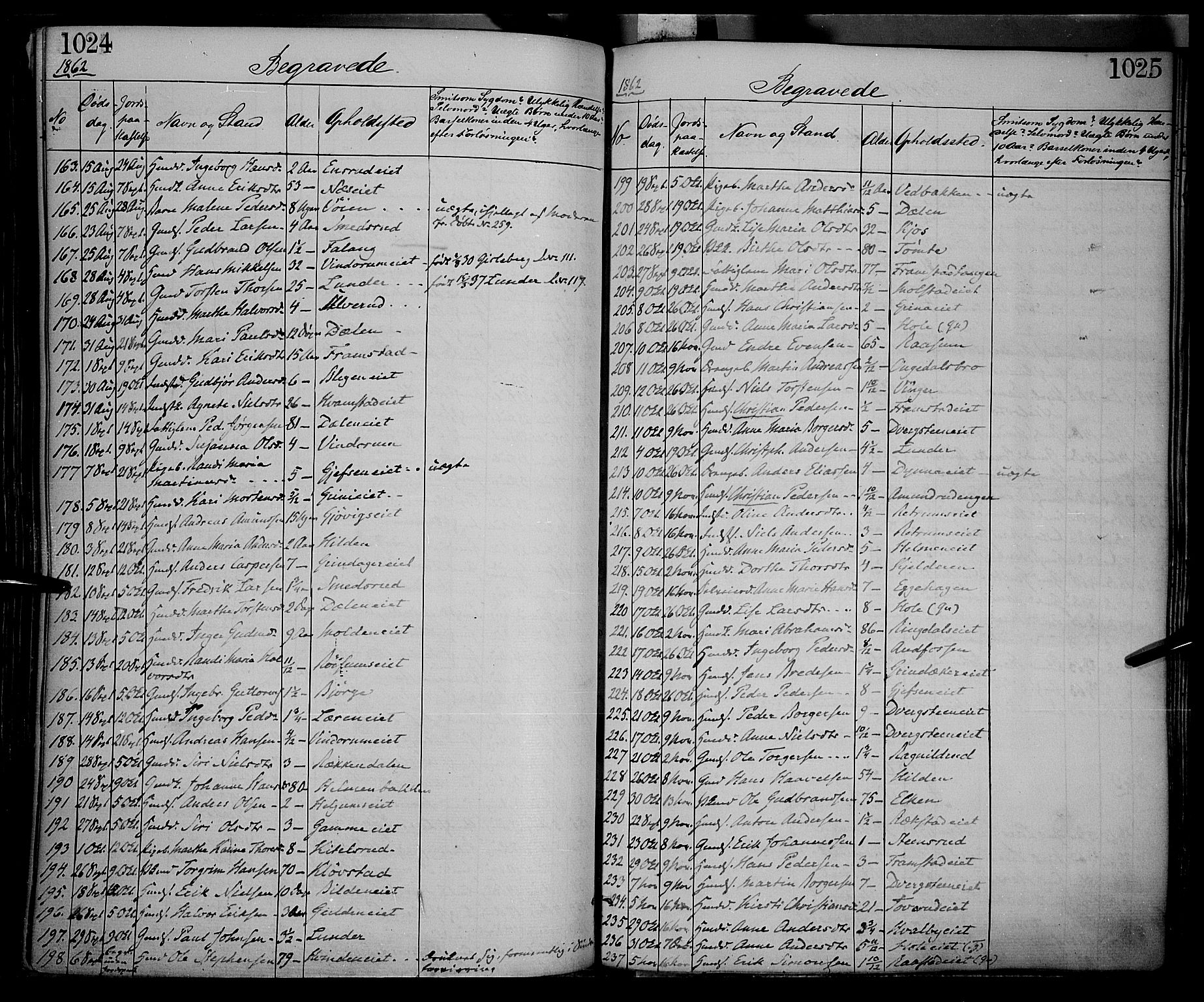 Gran prestekontor, SAH/PREST-112/H/Ha/Haa/L0012: Parish register (official) no. 12, 1856-1874, p. 1024-1025