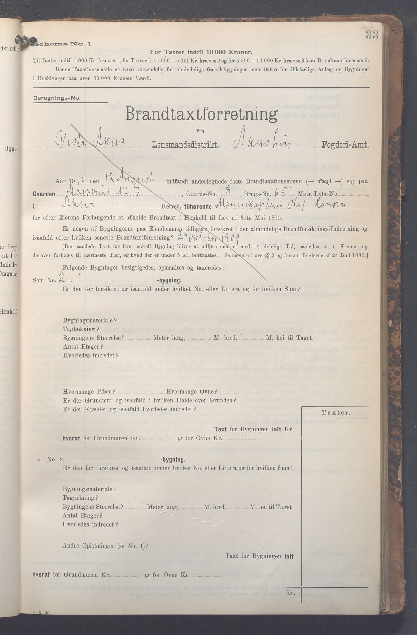 Lensmennene i Aker, OBA/A-10133/F/Fa/L0013: Branntakstprotokoll, 1909-1914, p. 33