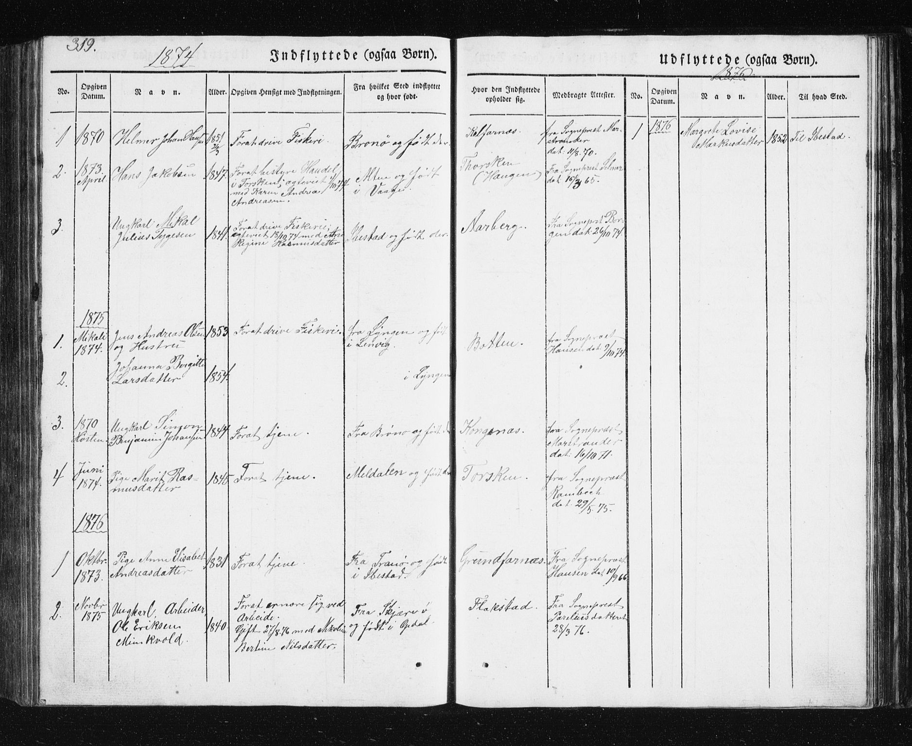 Berg sokneprestkontor, SATØ/S-1318/G/Ga/Gab/L0011klokker: Parish register (copy) no. 11, 1833-1878, p. 319