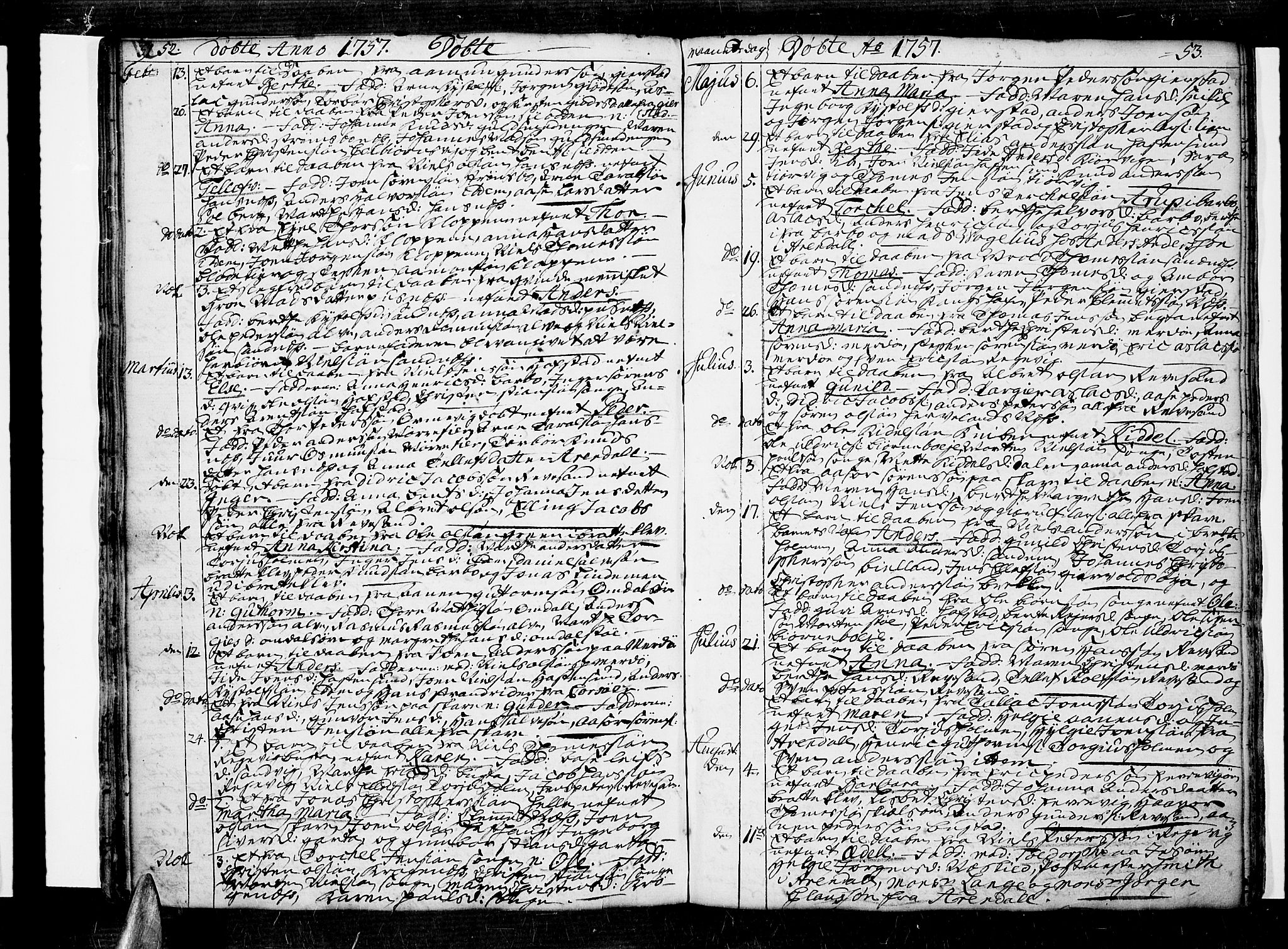 Tromøy sokneprestkontor, AV/SAK-1111-0041/F/Fa/L0001: Parish register (official) no. A 1, 1747-1793, p. 52-53