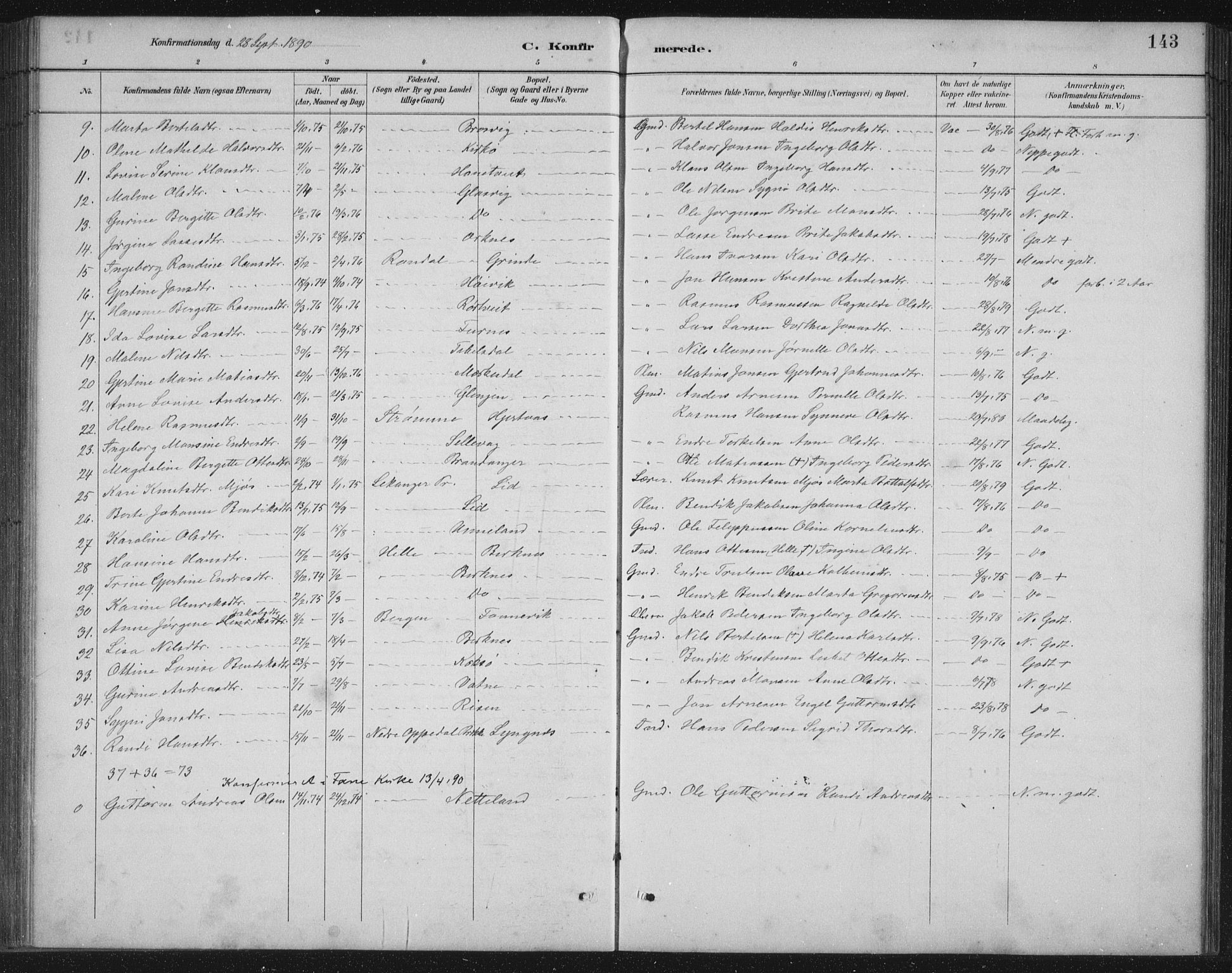 Gulen sokneprestembete, SAB/A-80201/H/Hab/Habb/L0003: Parish register (copy) no. B 3, 1884-1907, p. 143