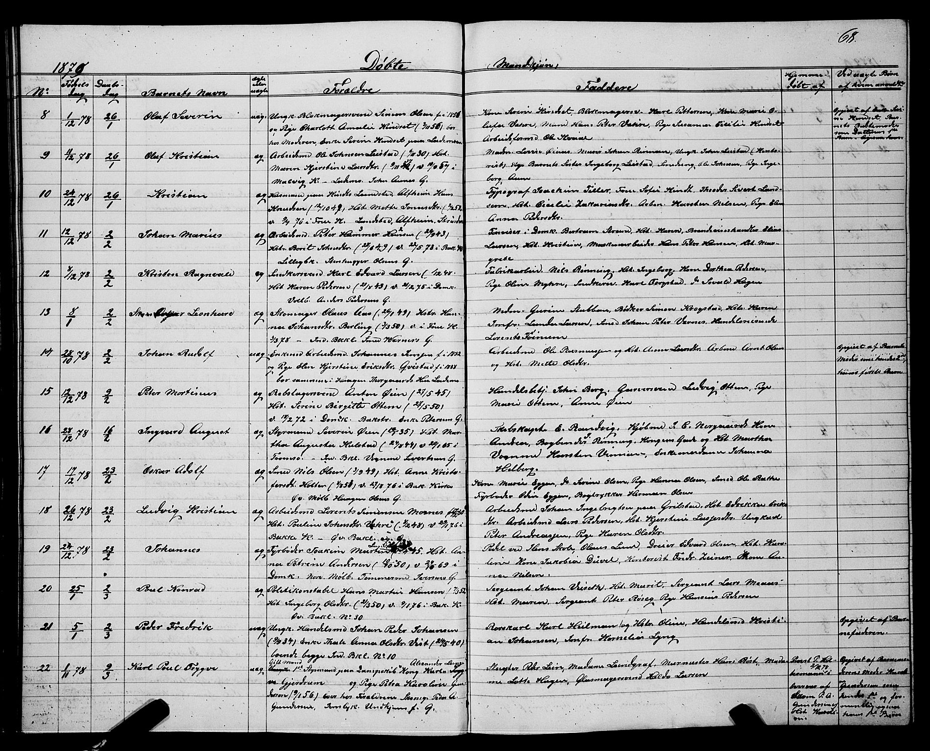 Ministerialprotokoller, klokkerbøker og fødselsregistre - Sør-Trøndelag, SAT/A-1456/604/L0220: Parish register (copy) no. 604C03, 1870-1885, p. 68