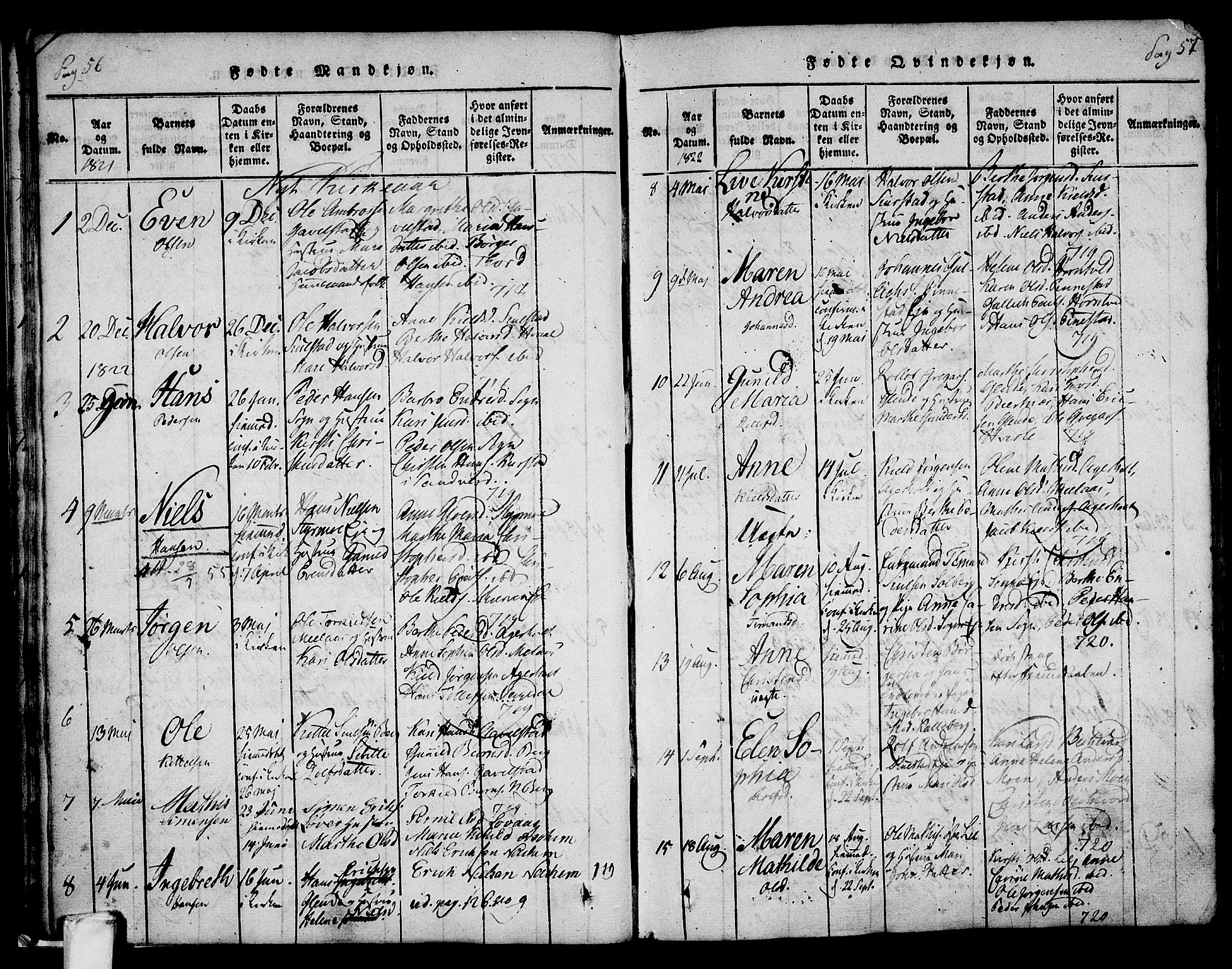 Lardal kirkebøker, AV/SAKO-A-350/F/Fa/L0005: Parish register (official) no. I 5, 1814-1835, p. 56-57