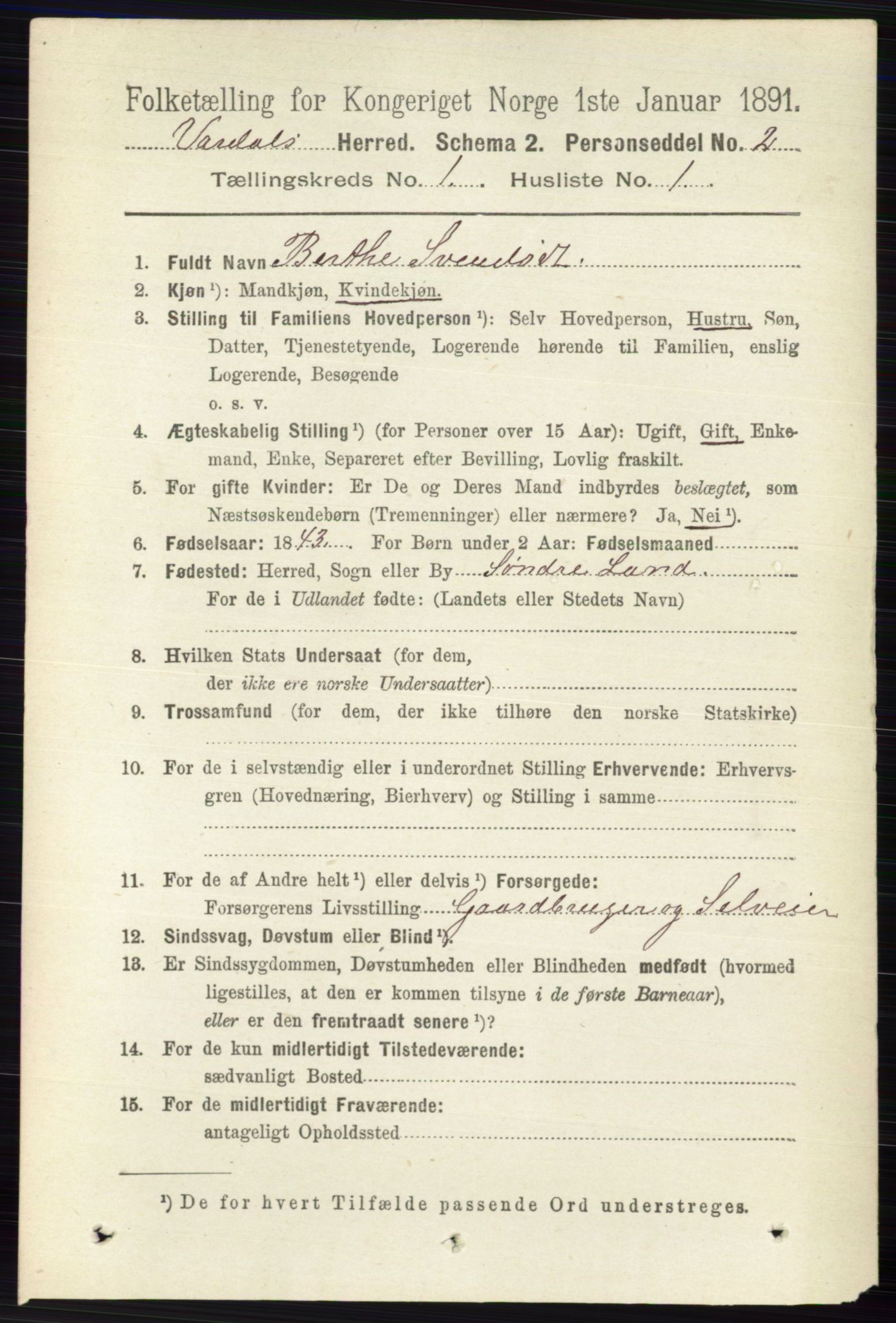 RA, 1891 census for 0527 Vardal, 1891, p. 88