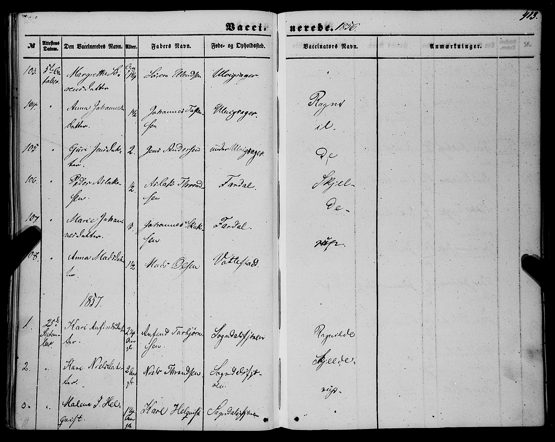 Sogndal sokneprestembete, SAB/A-81301/H/Haa/Haaa/L0012II: Parish register (official) no. A 12II, 1847-1877, p. 413