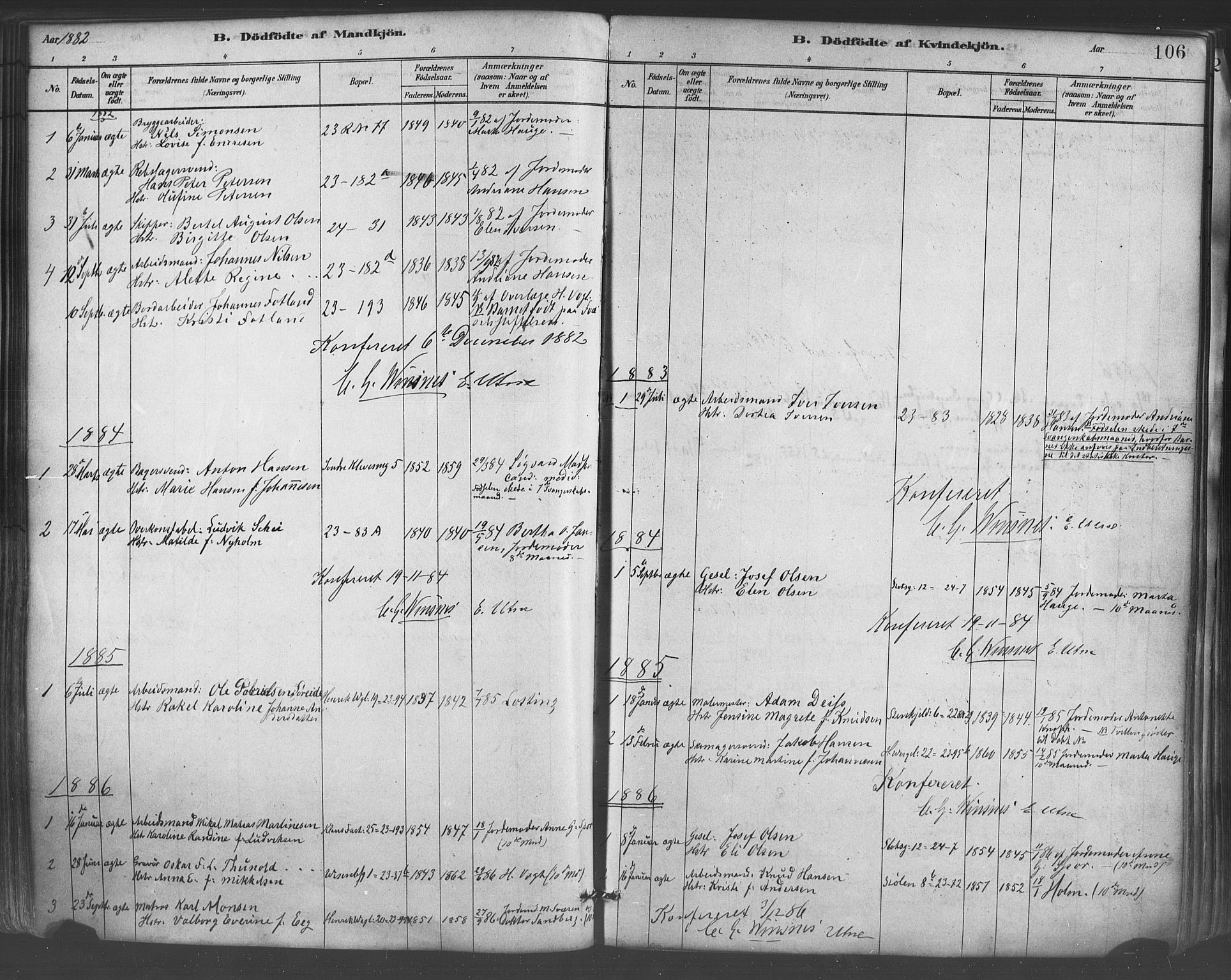 Mariakirken Sokneprestembete, SAB/A-76901/H/Haa/L0007: Parish register (official) no. A 7, 1878-1893, p. 106