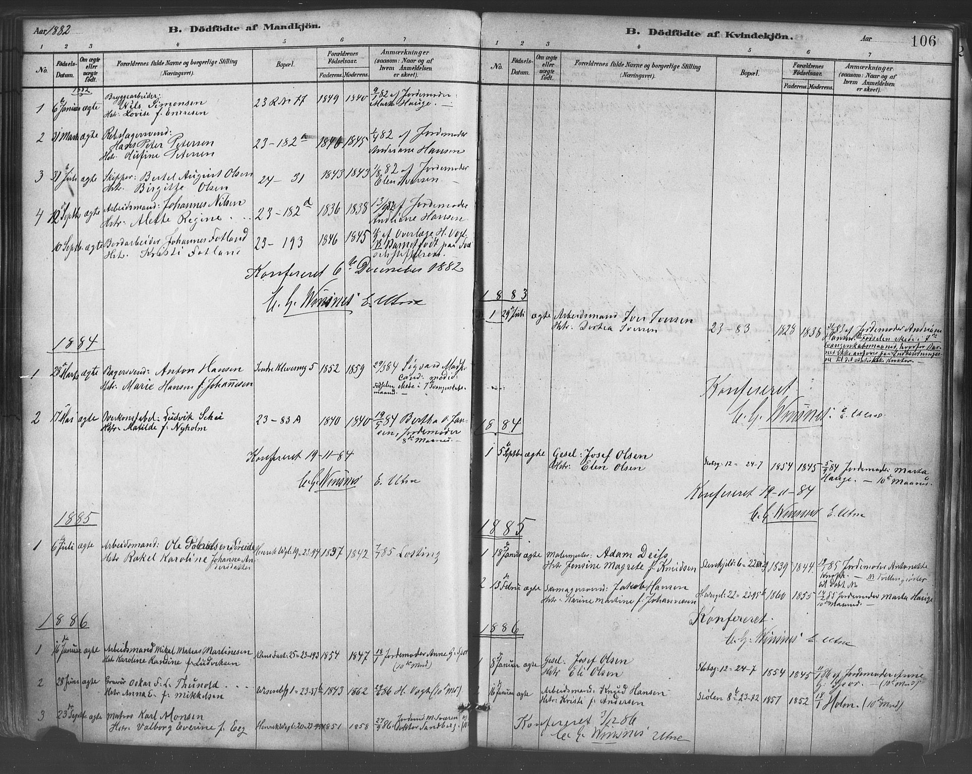 Mariakirken Sokneprestembete, AV/SAB-A-76901/H/Haa/L0007: Parish register (official) no. A 7, 1878-1893, p. 106