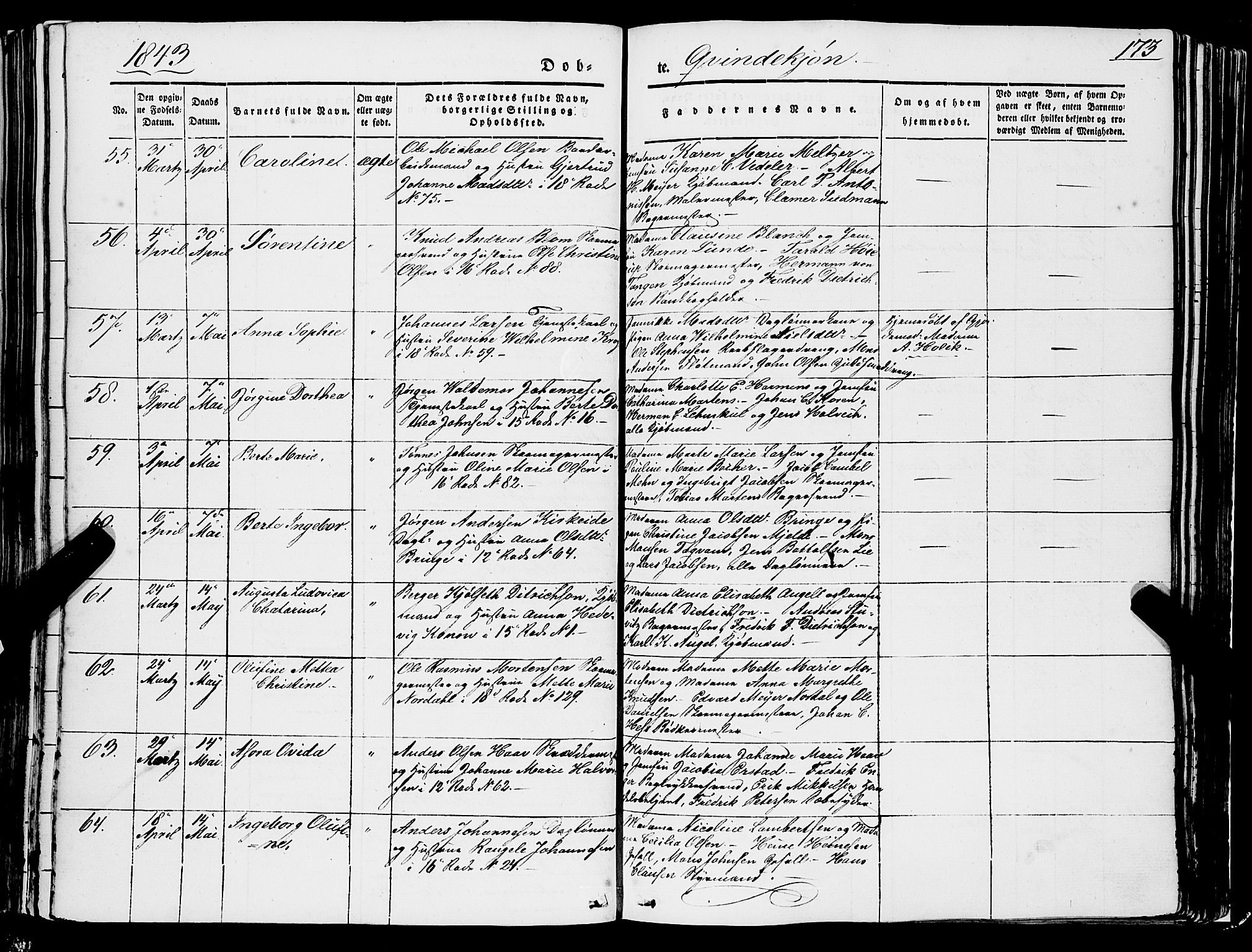 Domkirken sokneprestembete, AV/SAB-A-74801/H/Haa/L0019: Parish register (official) no. B 2, 1841-1851, p. 173