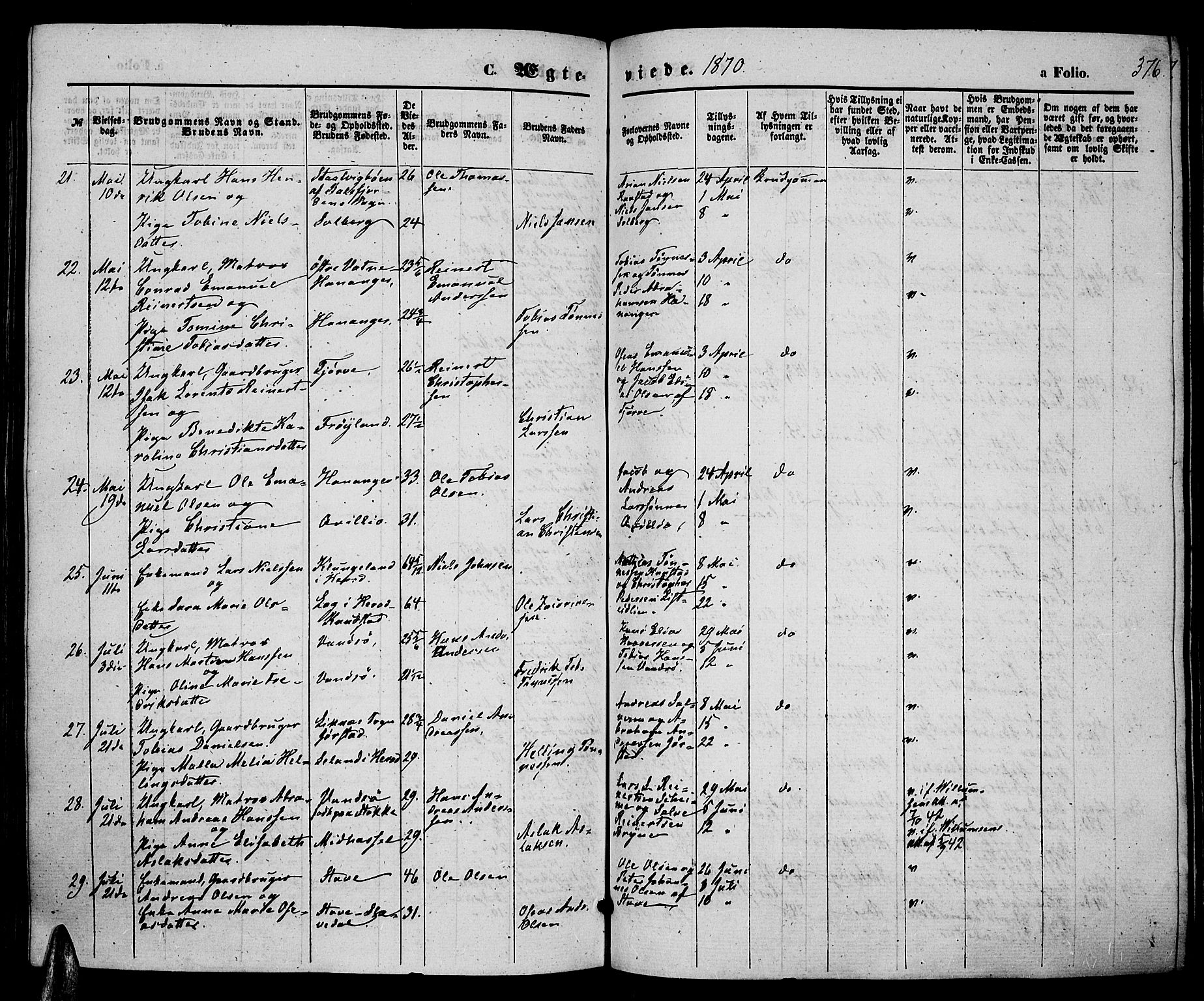 Lista sokneprestkontor, AV/SAK-1111-0027/F/Fb/L0003: Parish register (copy) no. B 3, 1862-1877, p. 376