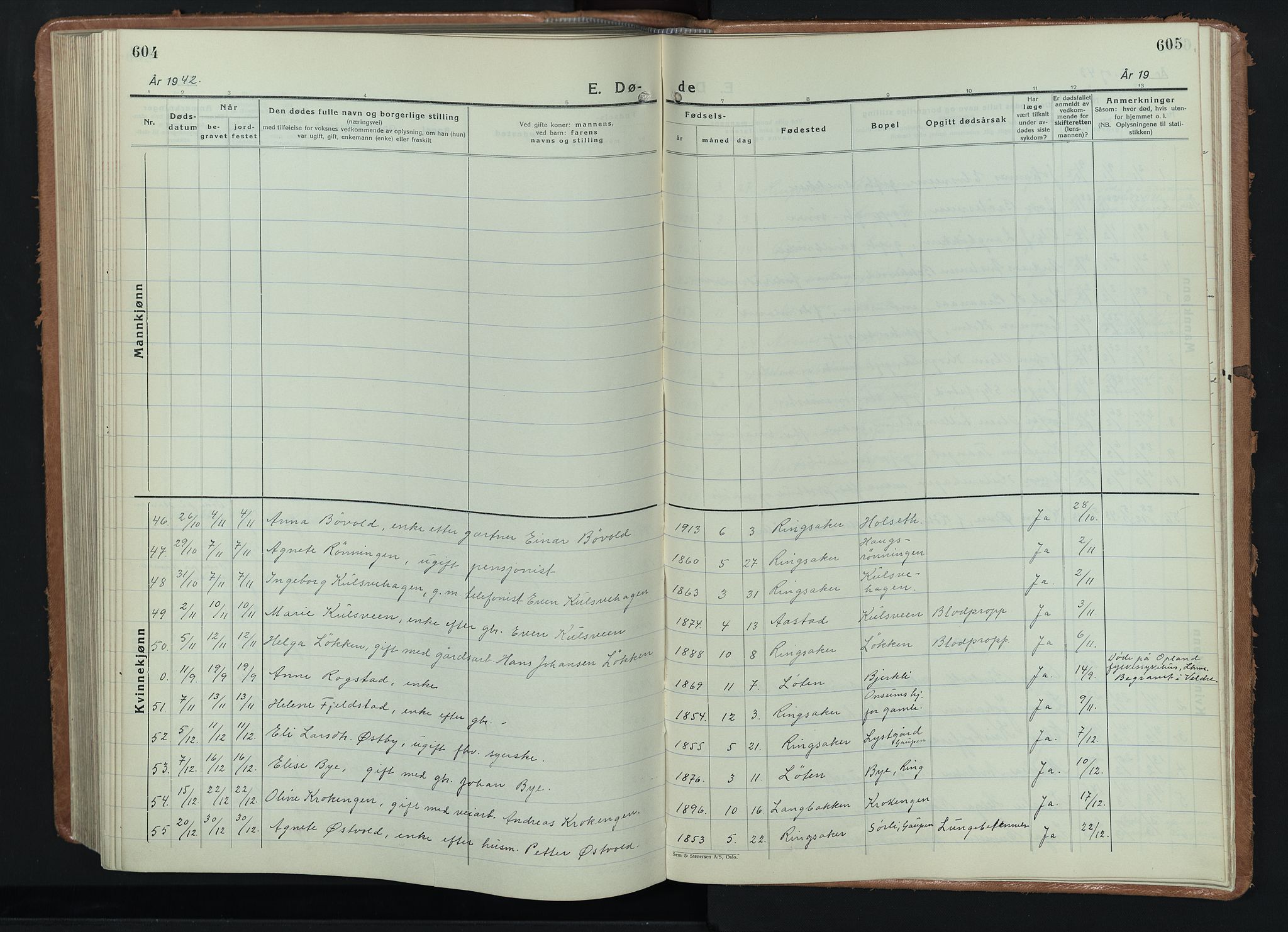 Ringsaker prestekontor, SAH/PREST-014/L/La/L0020: Parish register (copy) no. 20, 1934-1946, p. 604-605