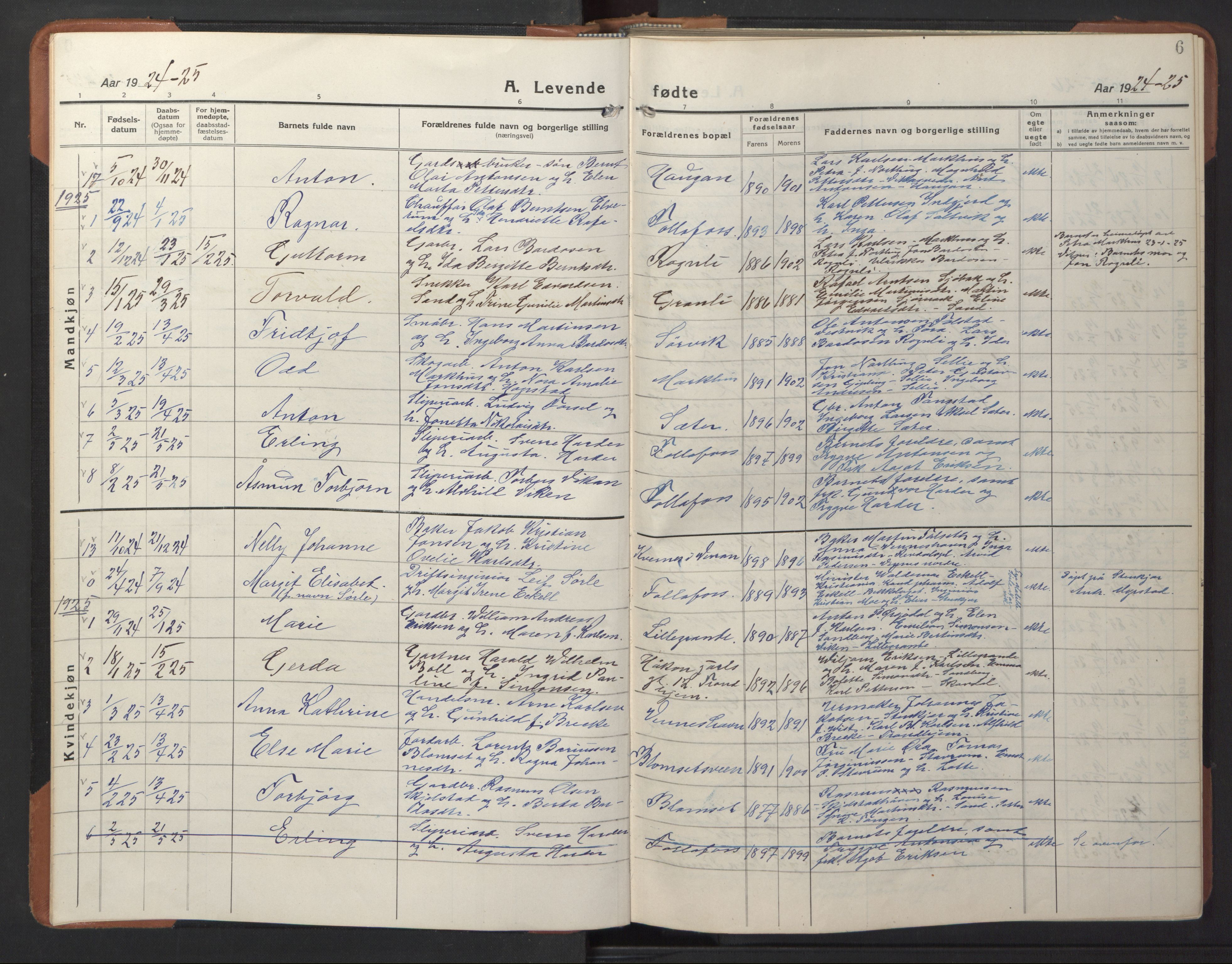 Ministerialprotokoller, klokkerbøker og fødselsregistre - Nord-Trøndelag, SAT/A-1458/744/L0425: Parish register (copy) no. 744C04, 1924-1947, p. 6