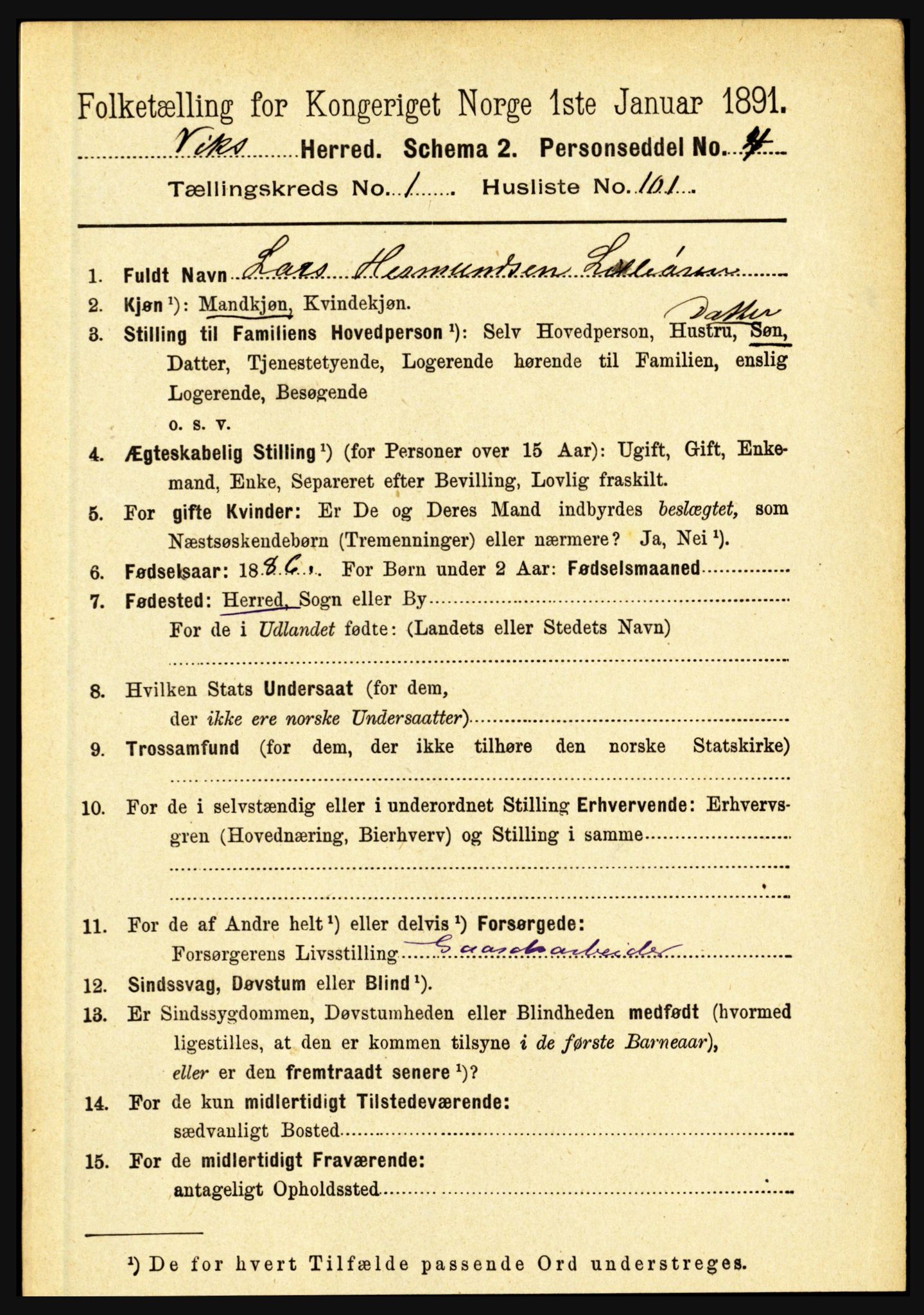 RA, 1891 census for 1417 Vik, 1891, p. 610