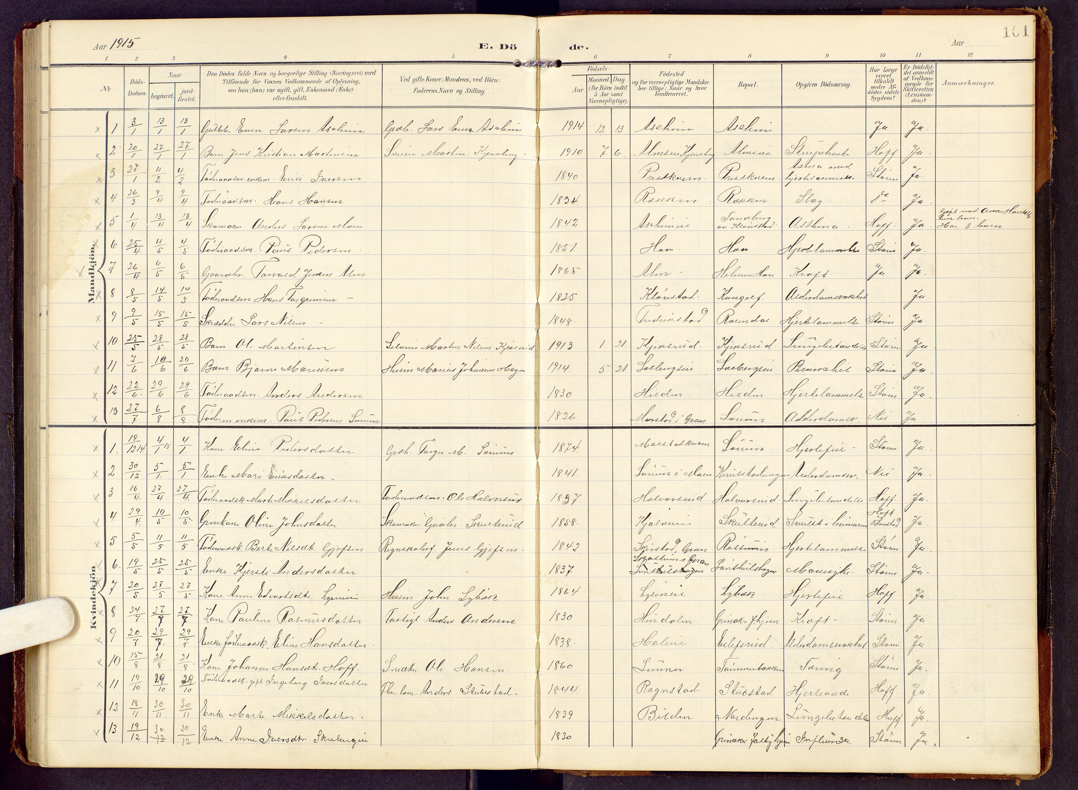 Brandbu prestekontor, SAH/PREST-114/H/Ha/Hab/L0009: Parish register (copy) no. 9, 1903-1916, p. 161