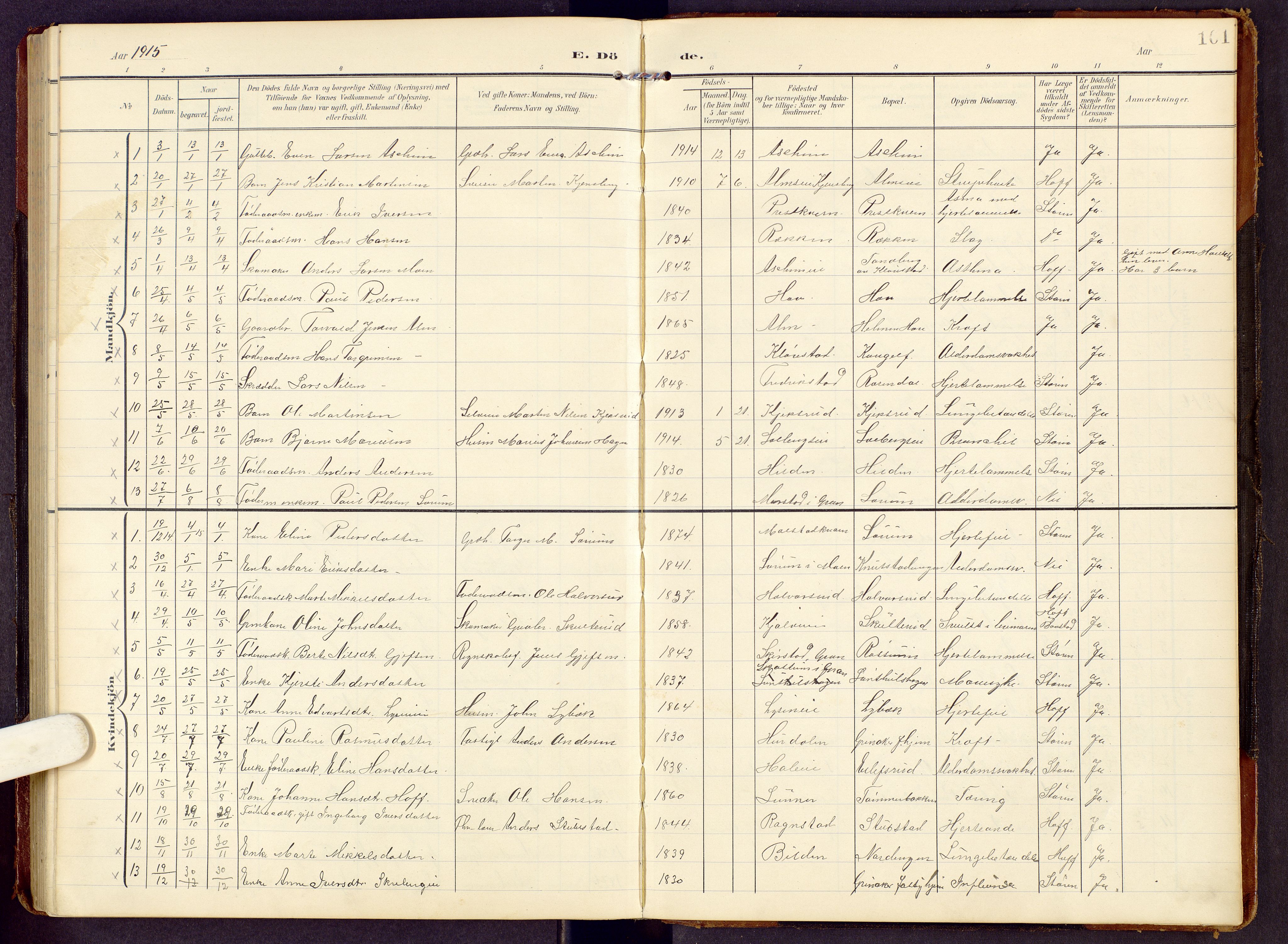 Brandbu prestekontor, AV/SAH-PREST-114/H/Ha/Hab/L0009: Parish register (copy) no. 9, 1903-1916, p. 161