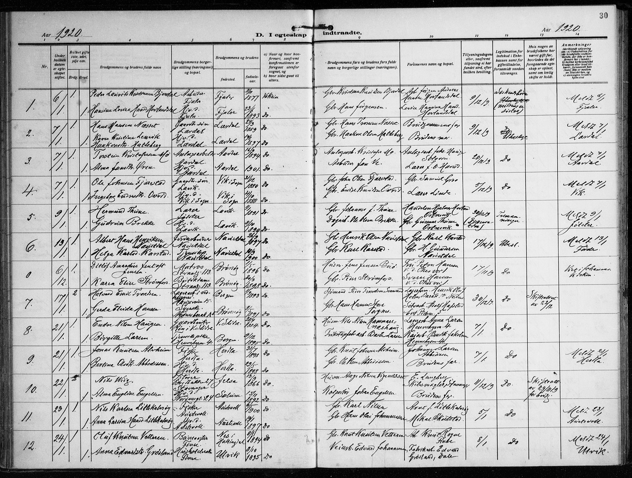 Nykirken Sokneprestembete, SAB/A-77101/H/Haa/L0037: Parish register (official) no. D 7, 1918-1926, p. 30