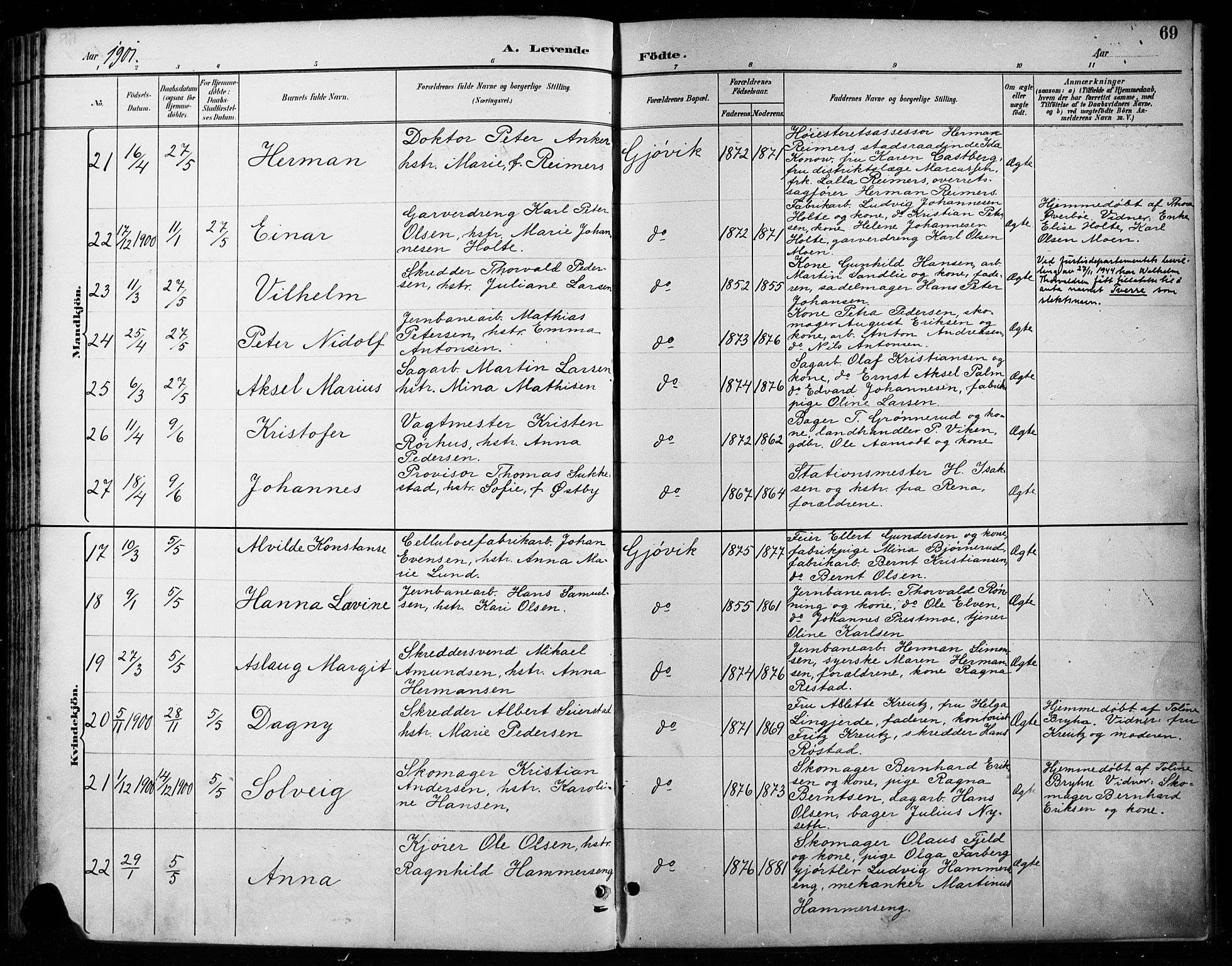 Vardal prestekontor, SAH/PREST-100/H/Ha/Haa/L0011: Parish register (official) no. 11, 1891-1901, p. 69
