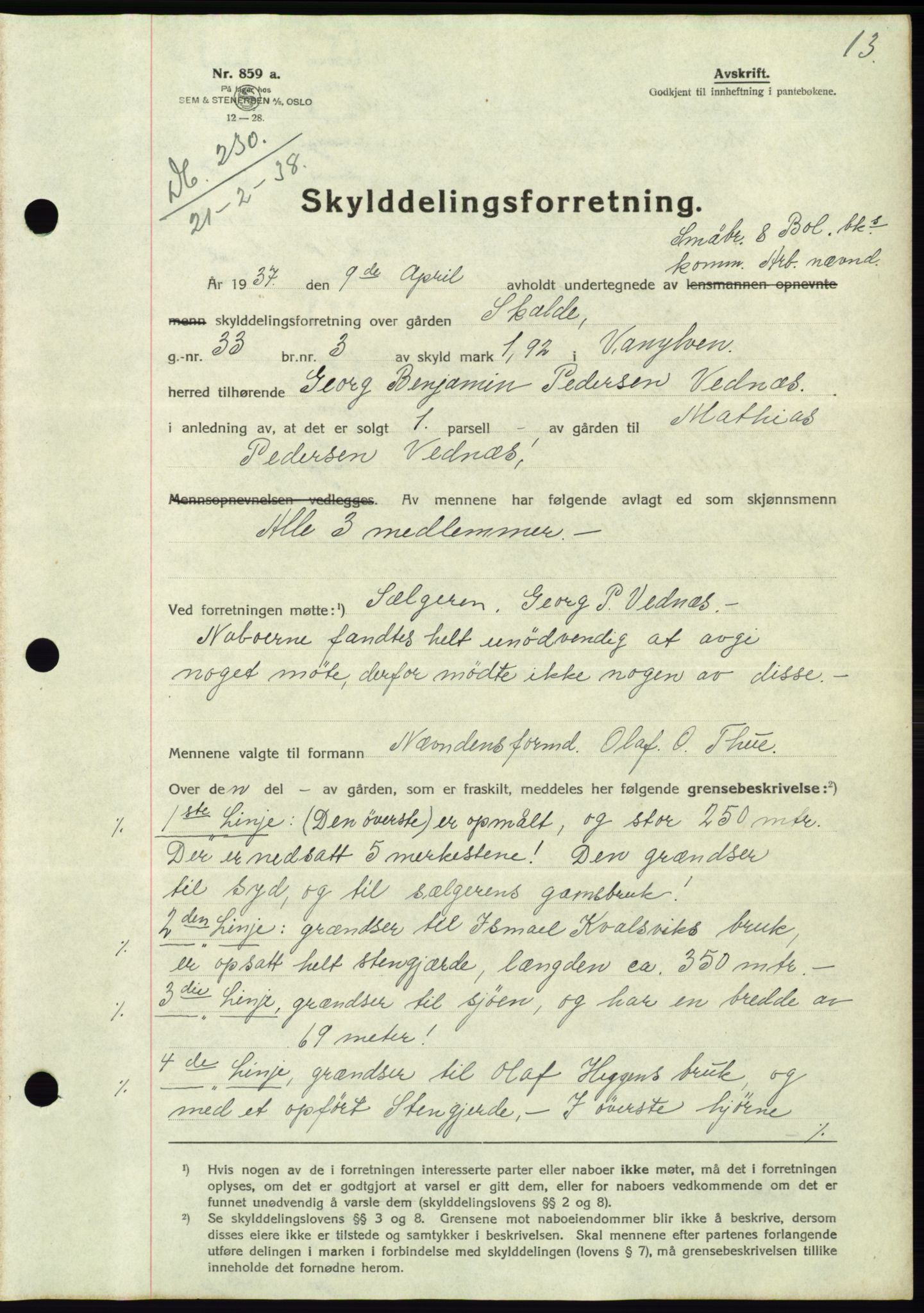 Søre Sunnmøre sorenskriveri, AV/SAT-A-4122/1/2/2C/L0065: Mortgage book no. 59, 1938-1938, Diary no: : 230/1938