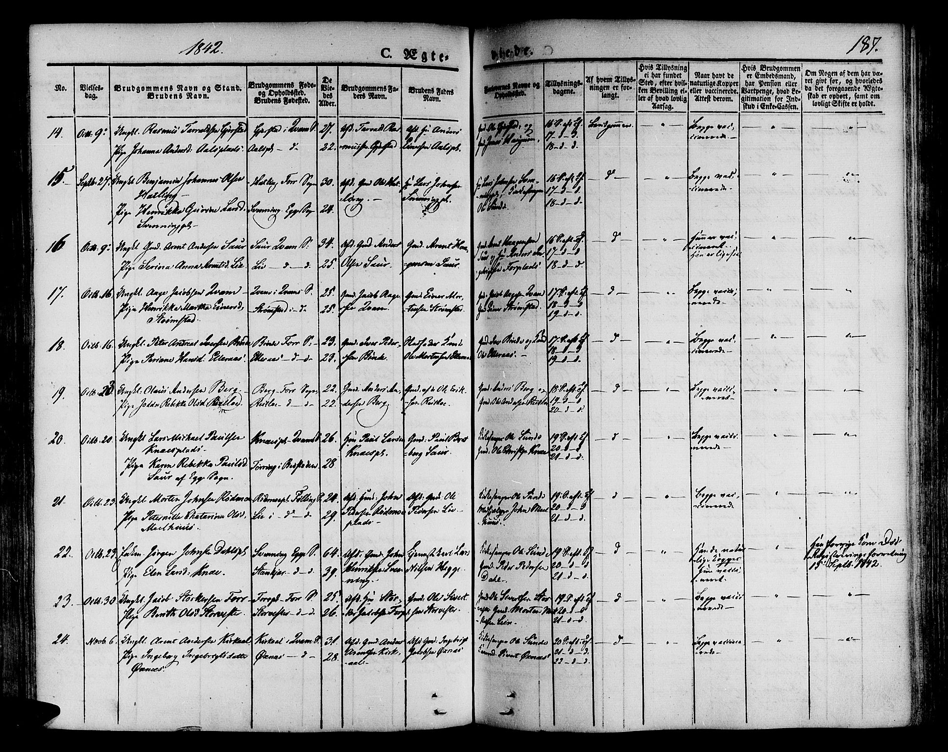 Ministerialprotokoller, klokkerbøker og fødselsregistre - Nord-Trøndelag, SAT/A-1458/746/L0445: Parish register (official) no. 746A04, 1826-1846, p. 187