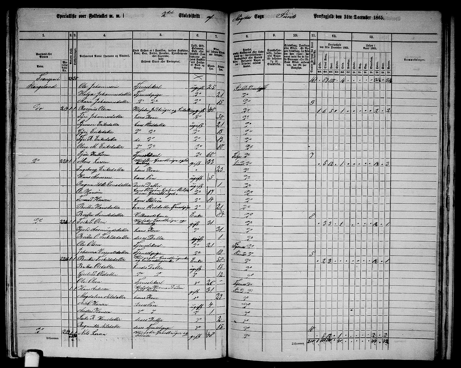 RA, 1865 census for Sund, 1865, p. 163