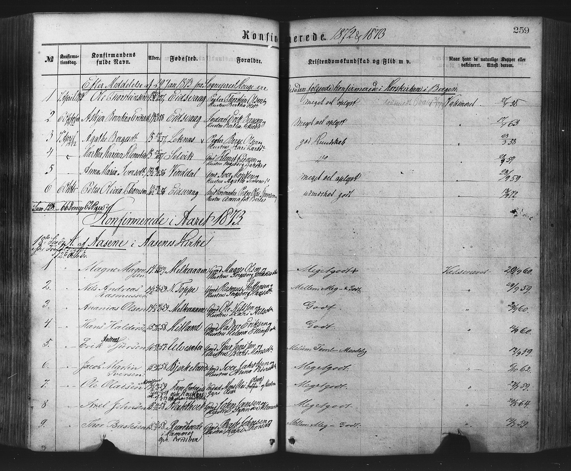 Hamre sokneprestembete, AV/SAB-A-75501/H/Ha/Haa/Haaa/L0015: Parish register (official) no. A 15, 1870-1881, p. 259